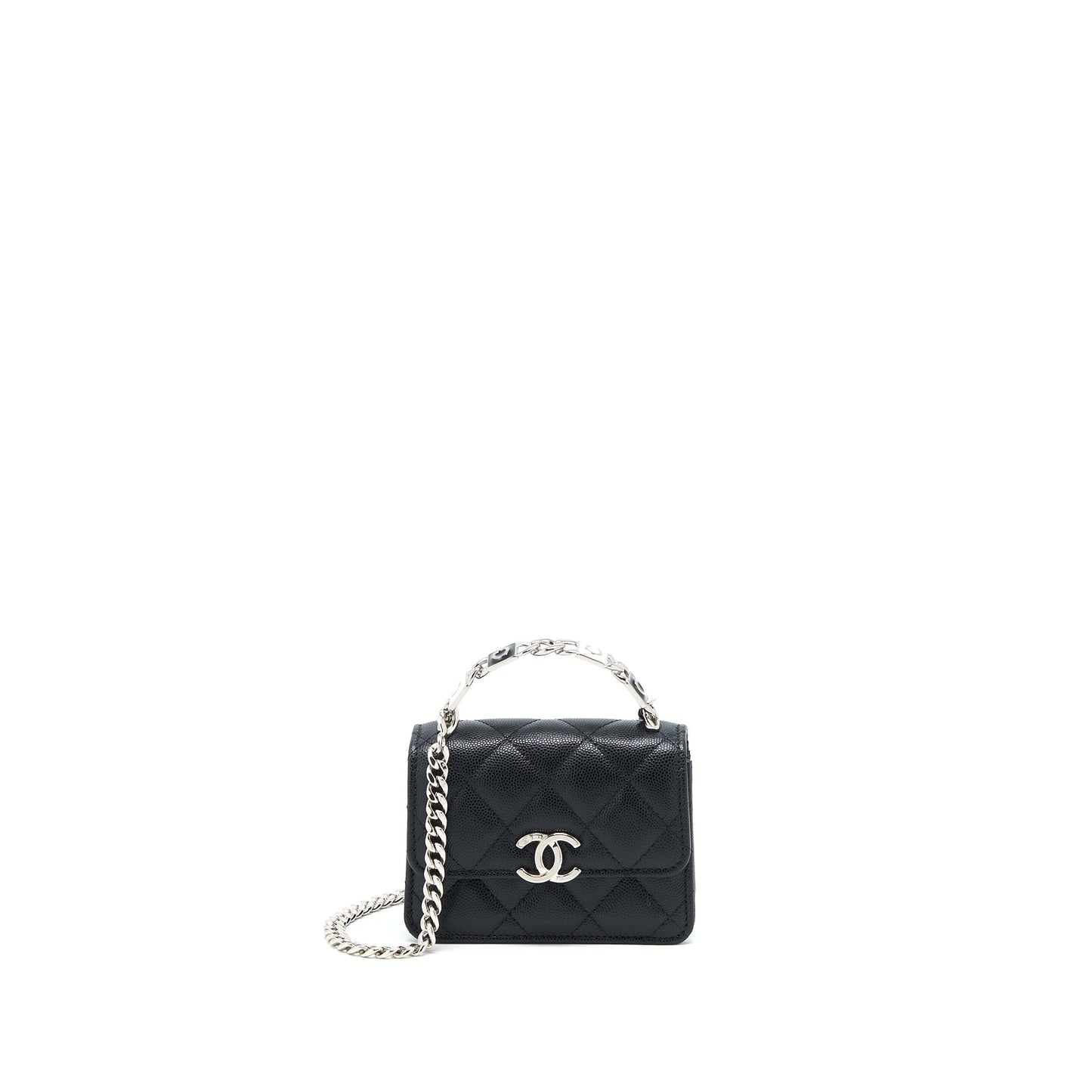 Chanel Detailed Top Handle Mini Flap Bag with Chain Caviar Black