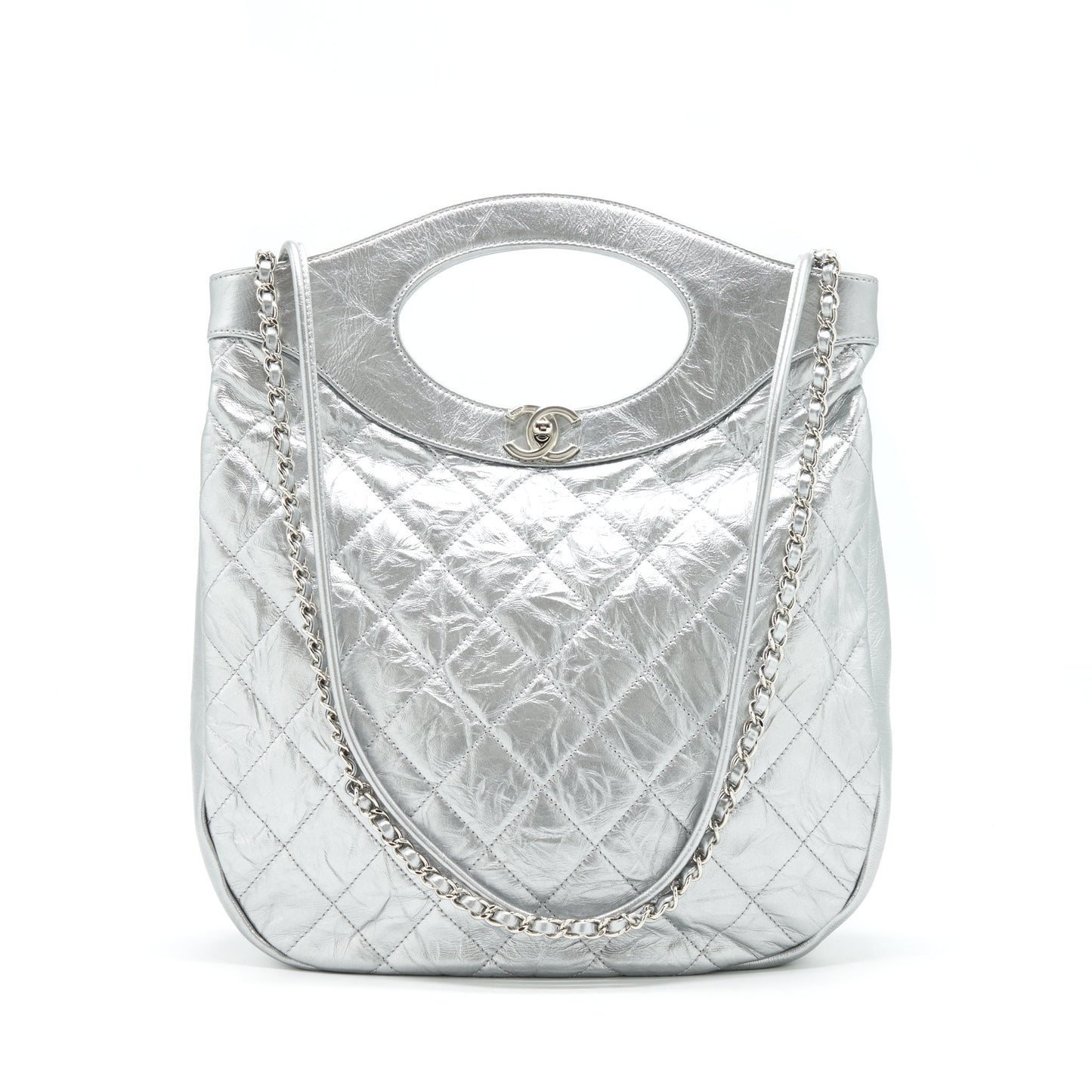 Chanel Small 31 Bag Quilted Crumpled Calfskin Metallic Silver