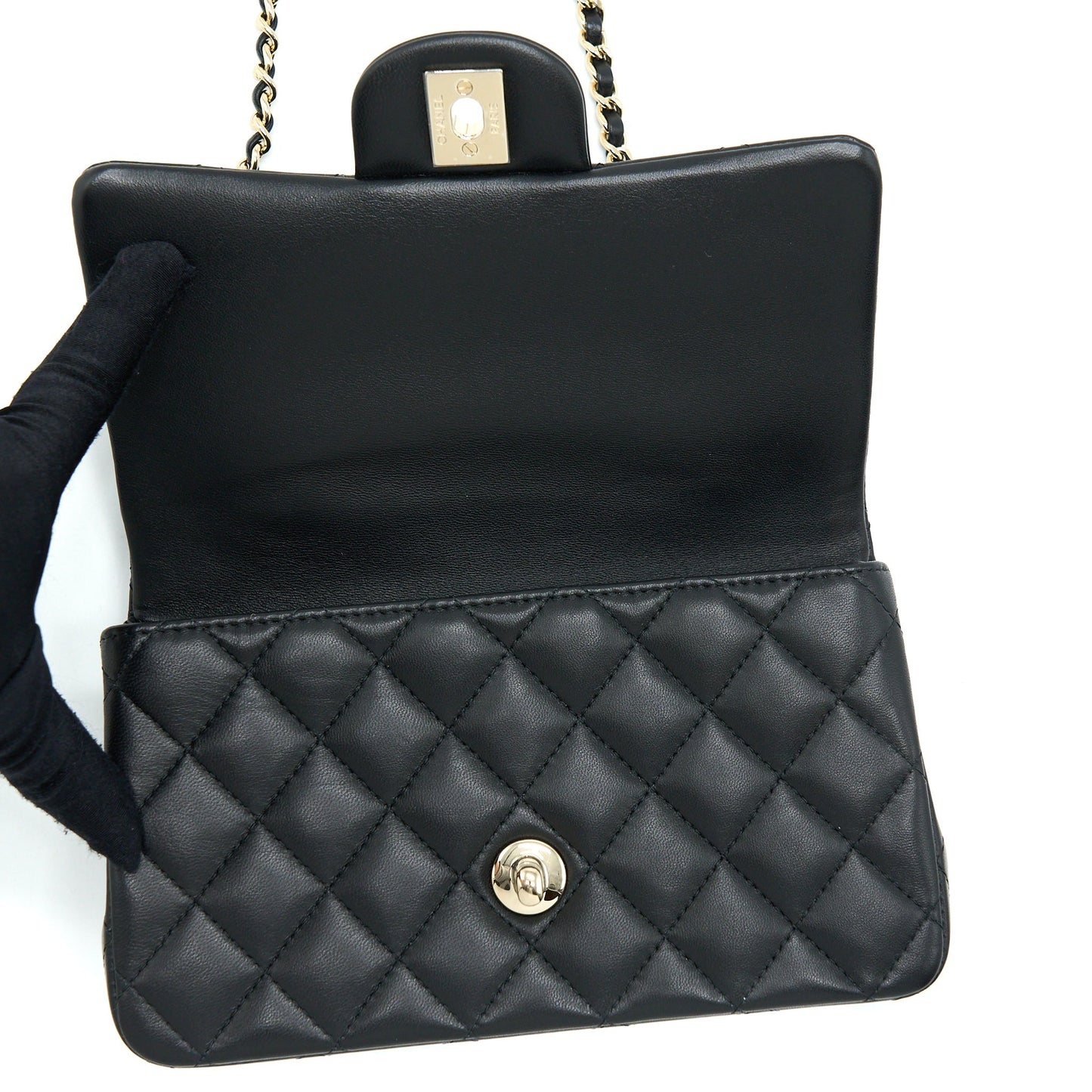Chanel Top Handle Mini Rectangular Flap Bag Lambskin Black L