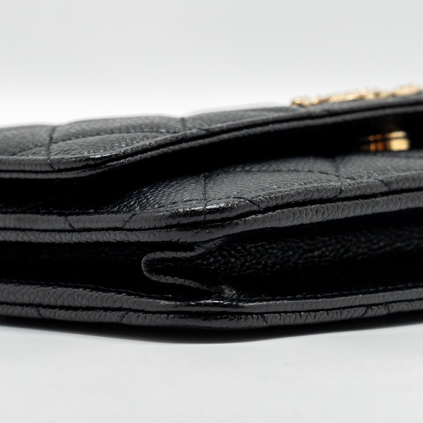 Chanel Detailed CC Logo Wallet on Chain Caviar Black  (Microchip)