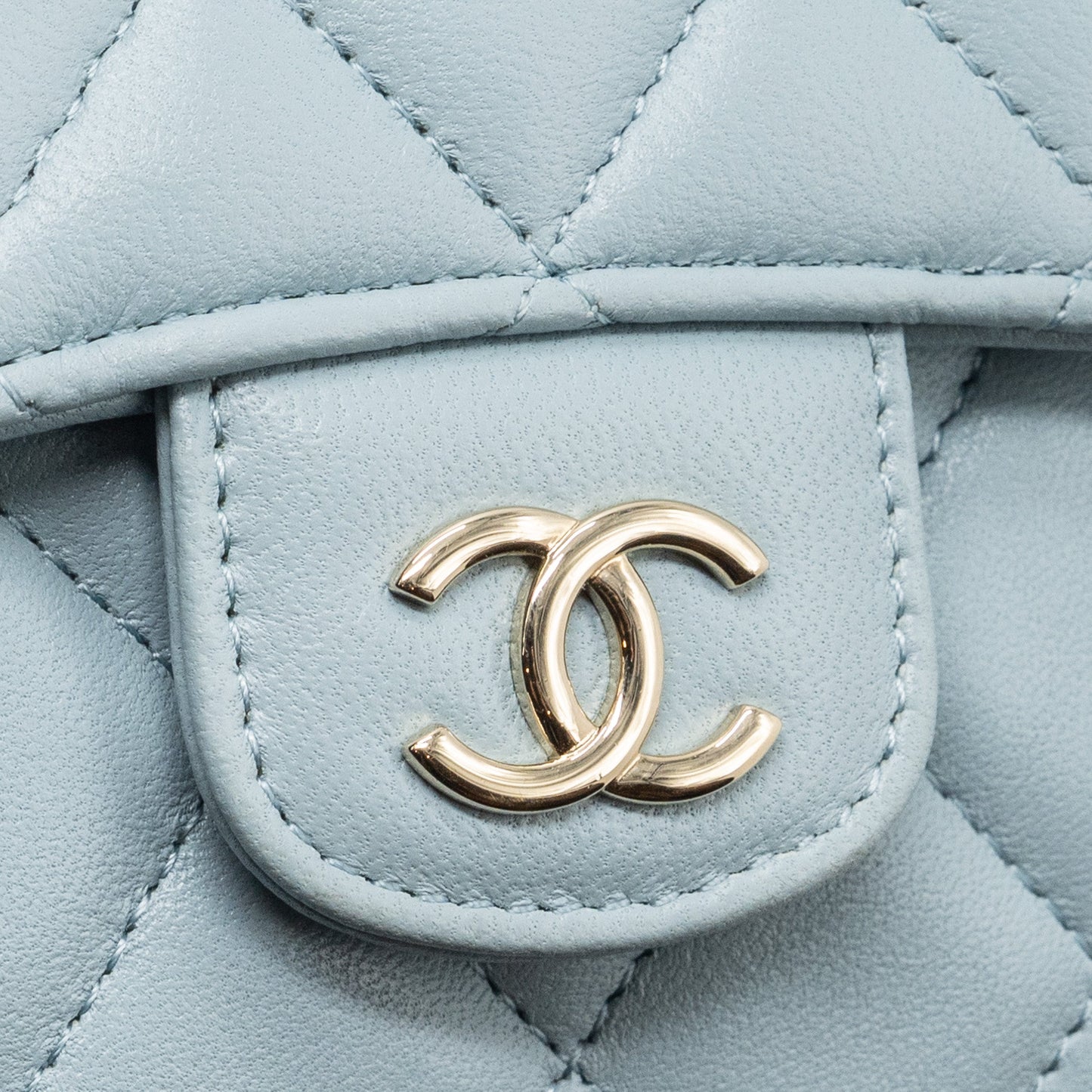 Chanel top handle mini flap bag lambskin light blue L