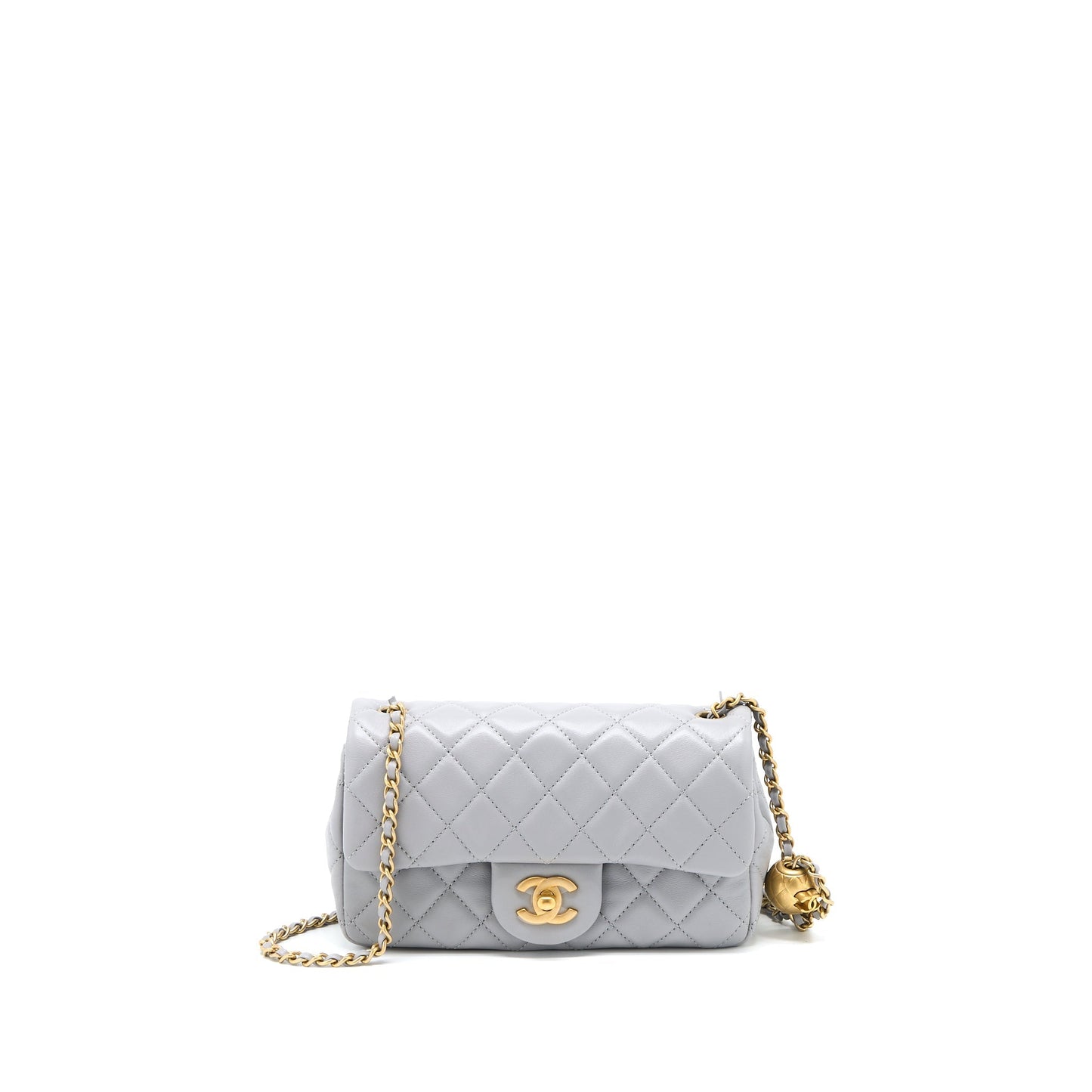 Chanel Pearl Crush Mini Rectangular Flap Bag Lambskin Light Grey Brushed  (Microchip)