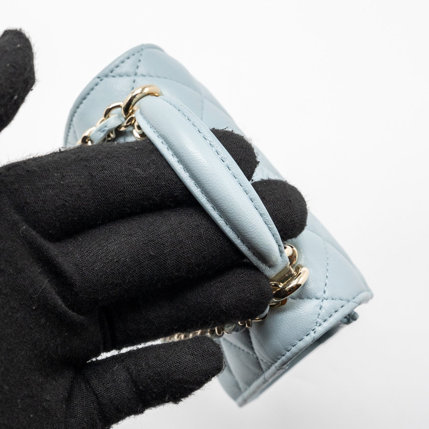Chanel top handle mini flap bag lambskin light blue L