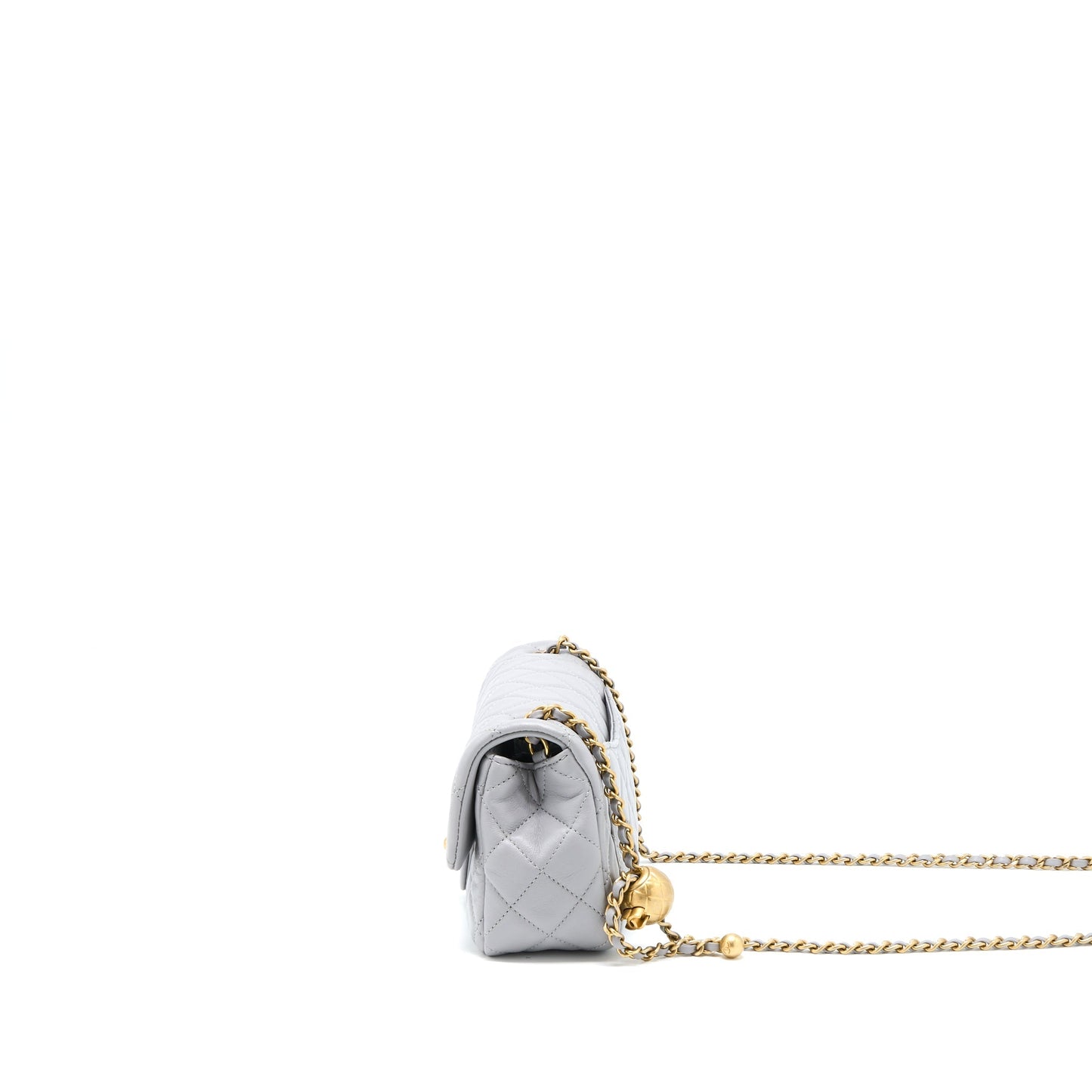 Chanel Pearl Crush Mini Rectangular Flap Bag Lambskin Light Grey Brushed  (Microchip)