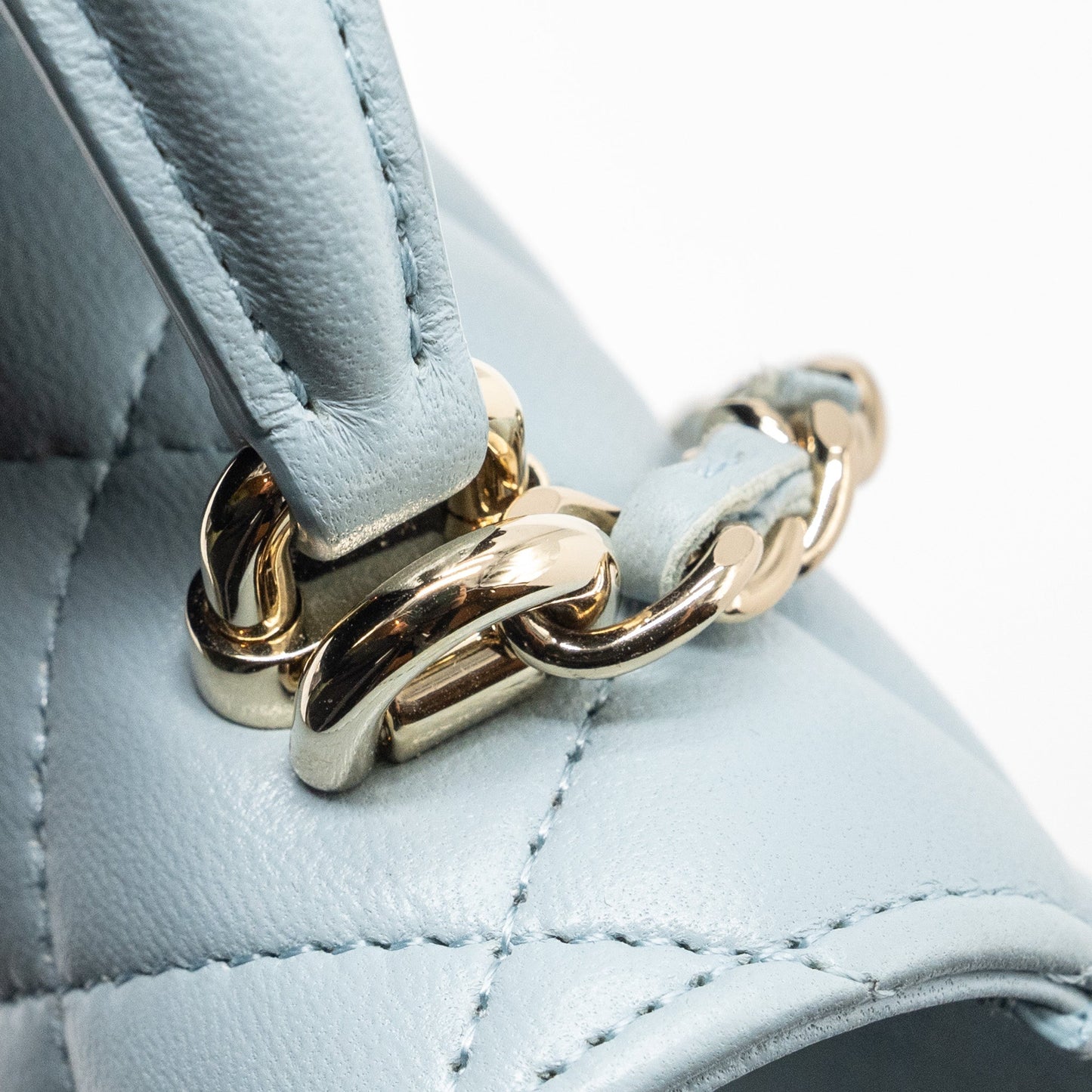 Chanel top handle mini flap bag lambskin light blue L