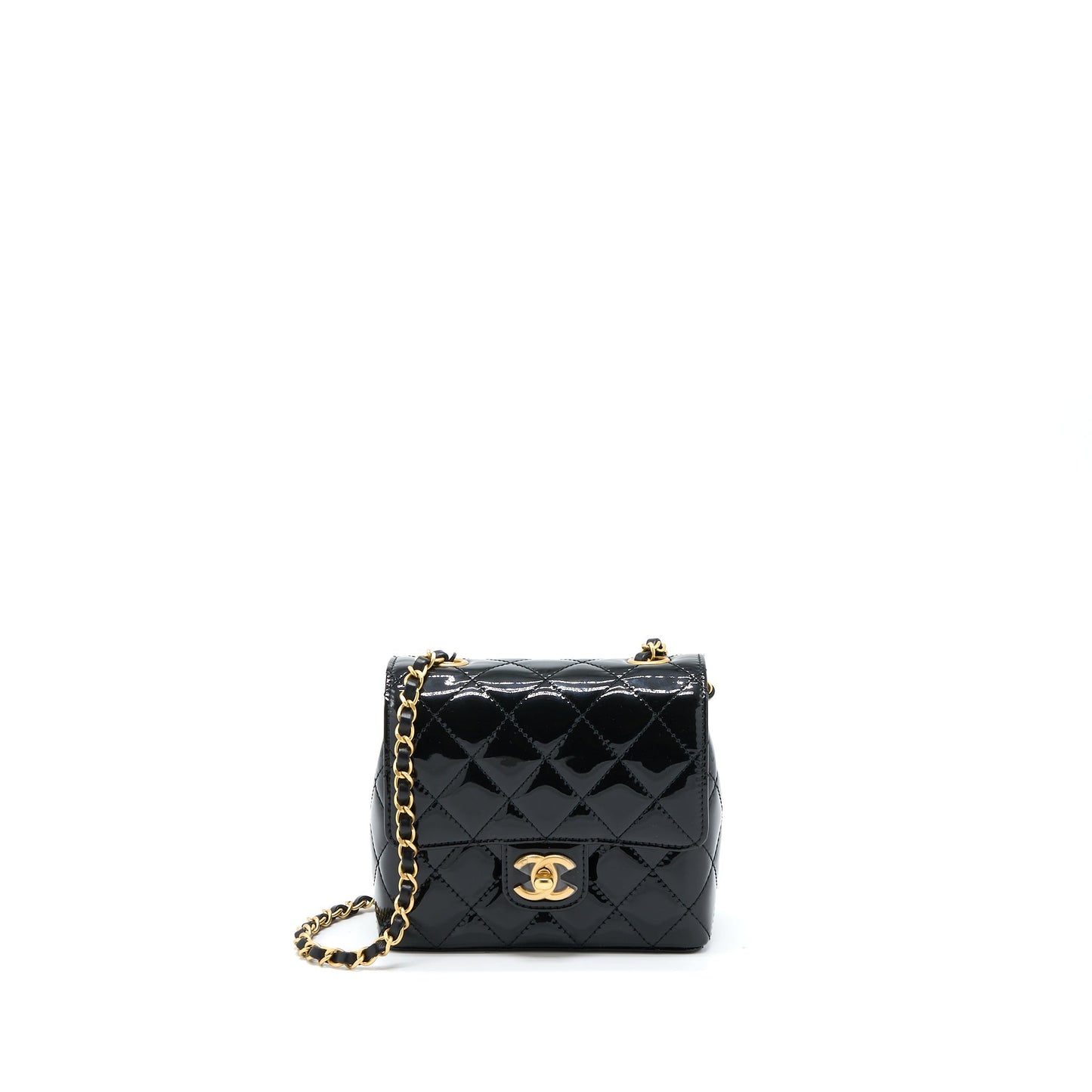 Chanel 22K Retro Classic New Square Mini Flap Bag Patent Black Brushed  (Microchip)