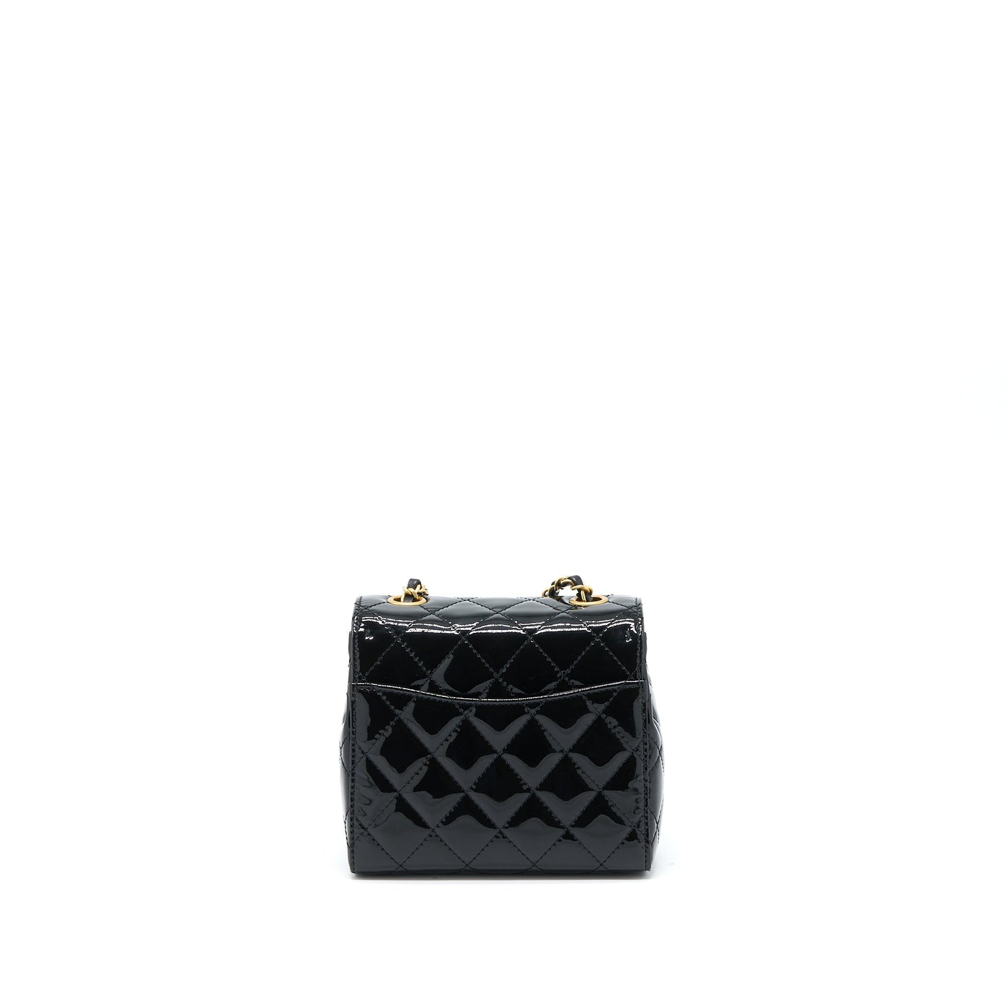 Chanel 22K Retro Classic New Square Mini Flap Bag Patent Black Brushed  (Microchip)