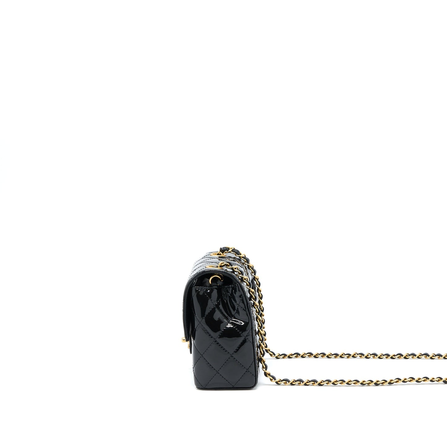 Chanel 22K Retro Classic New Square Mini Flap Bag Patent Black Brushed  (Microchip)