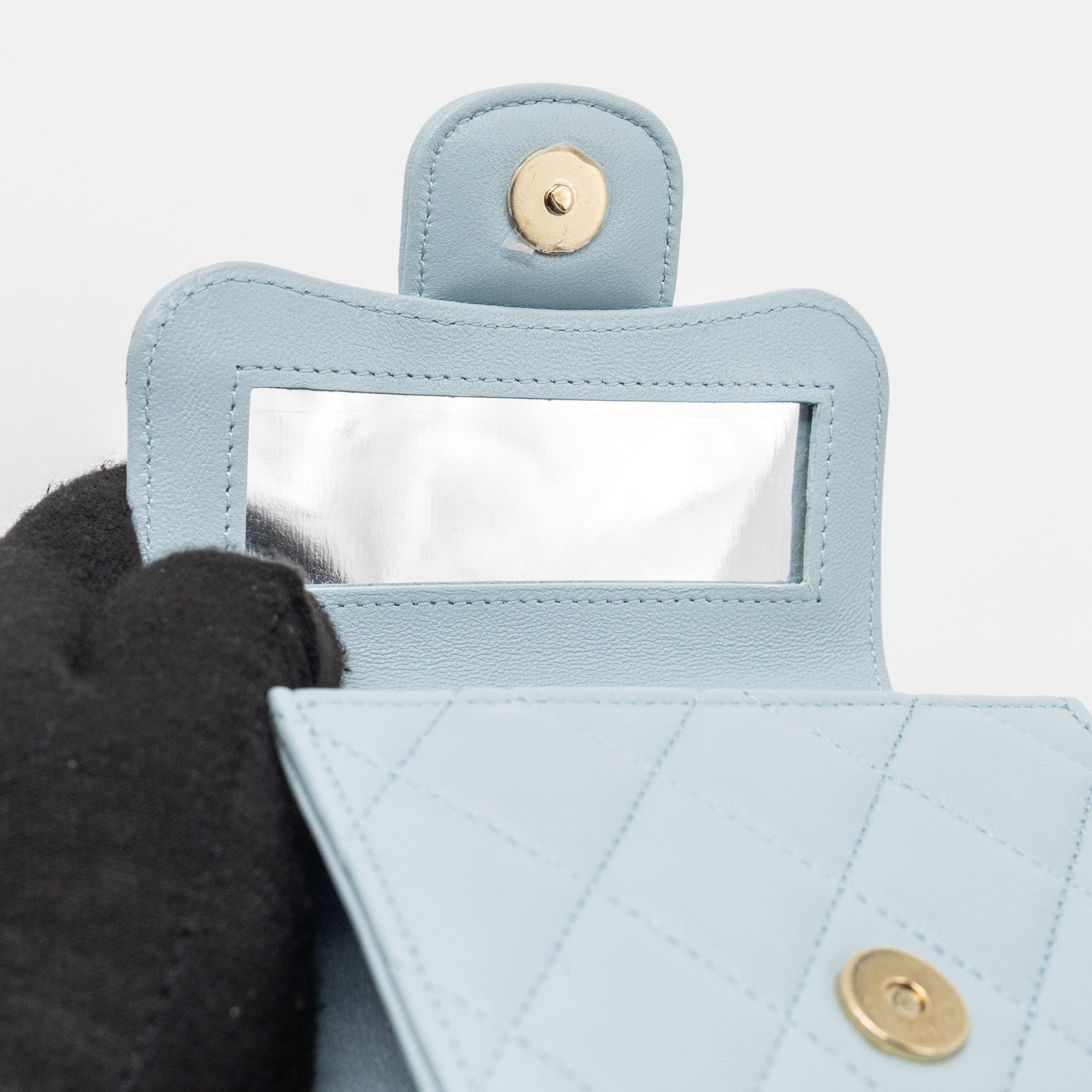 Chanel top handle mini flap bag lambskin light blue L
