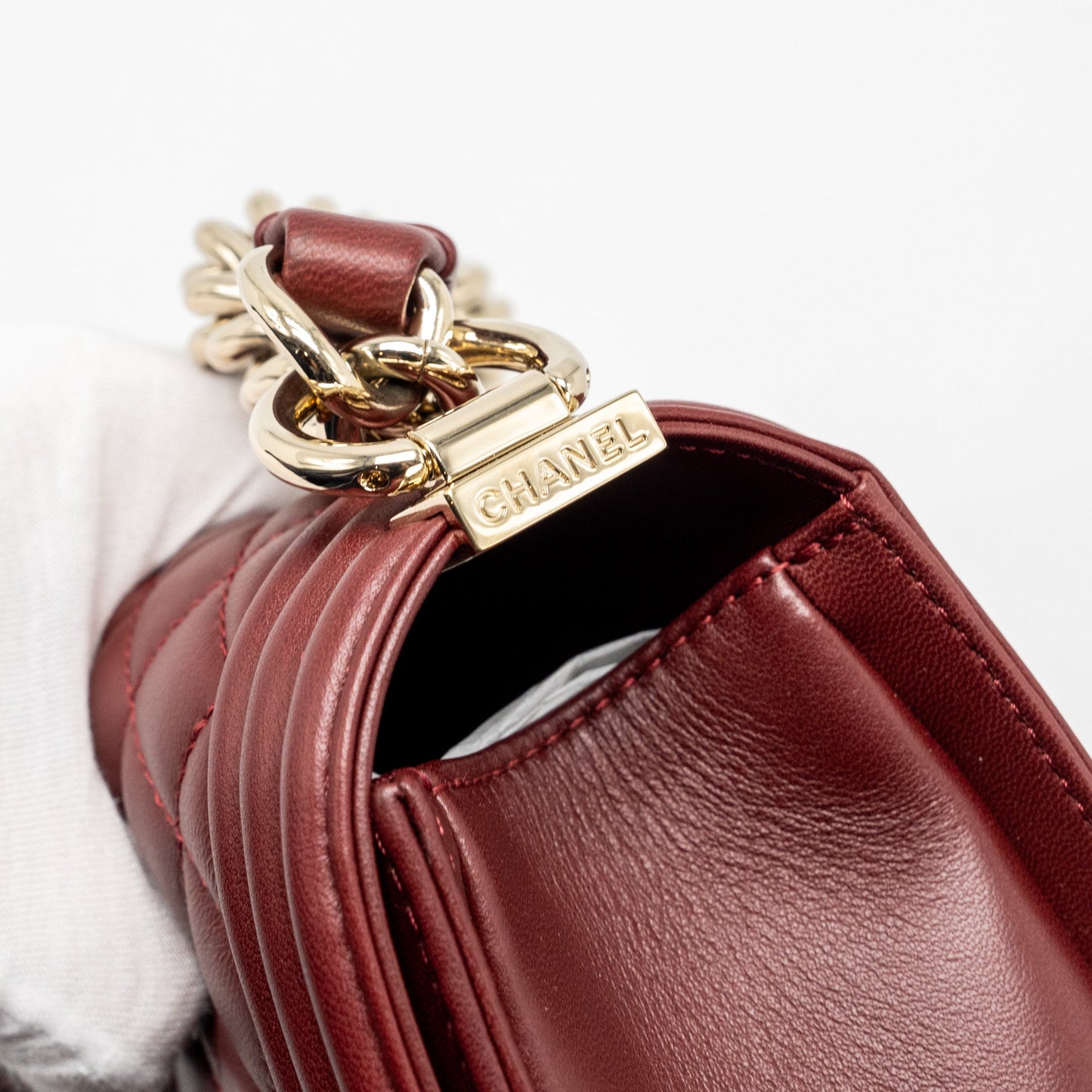 Chanel Medium Boy Bag Lambskin Dark Red L