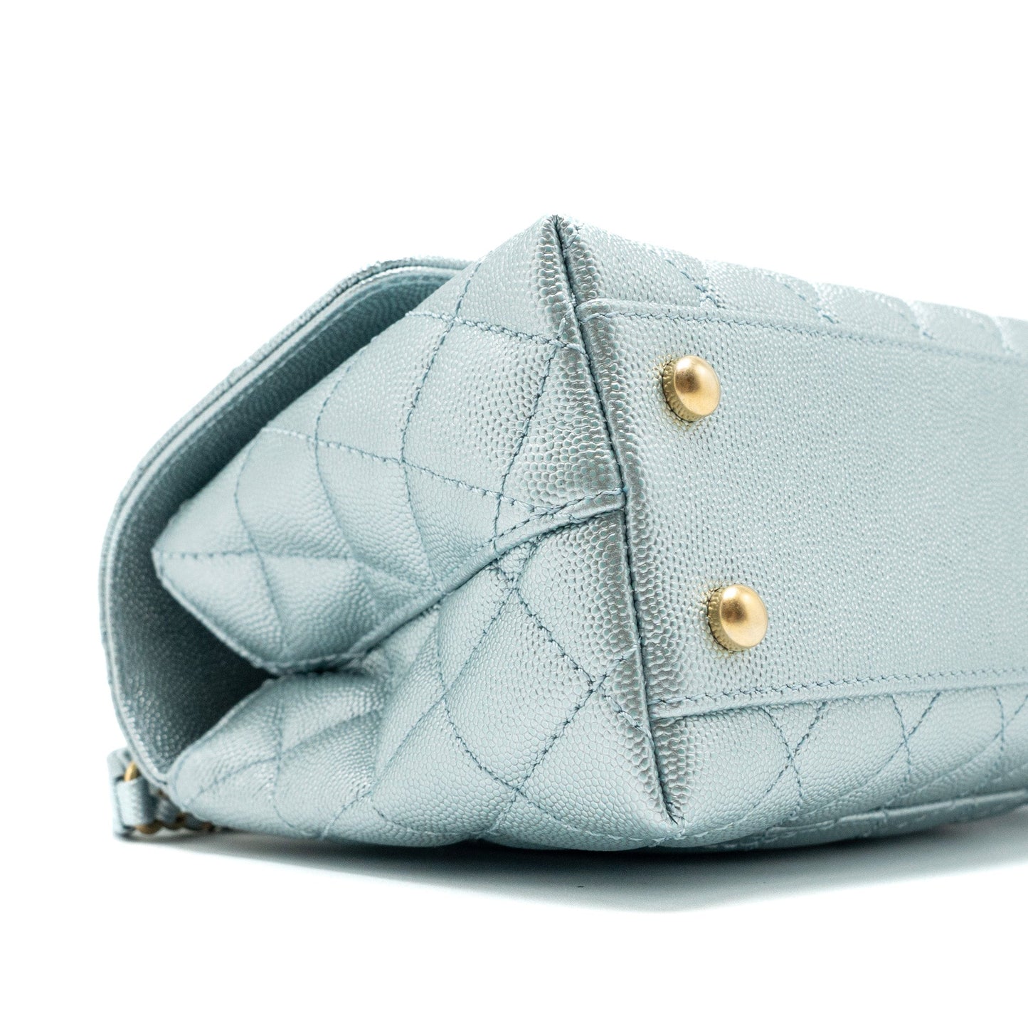 Chanel Small Coco Handle Caviar Metallic Light Blue Brushed  (Microchip)
