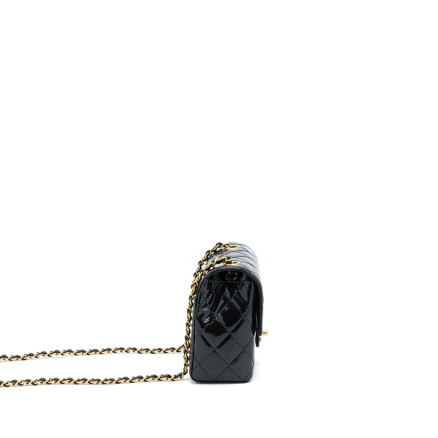 Chanel 22K Retro Classic New Square Mini Flap Bag Patent Black Brushed  (Microchip)