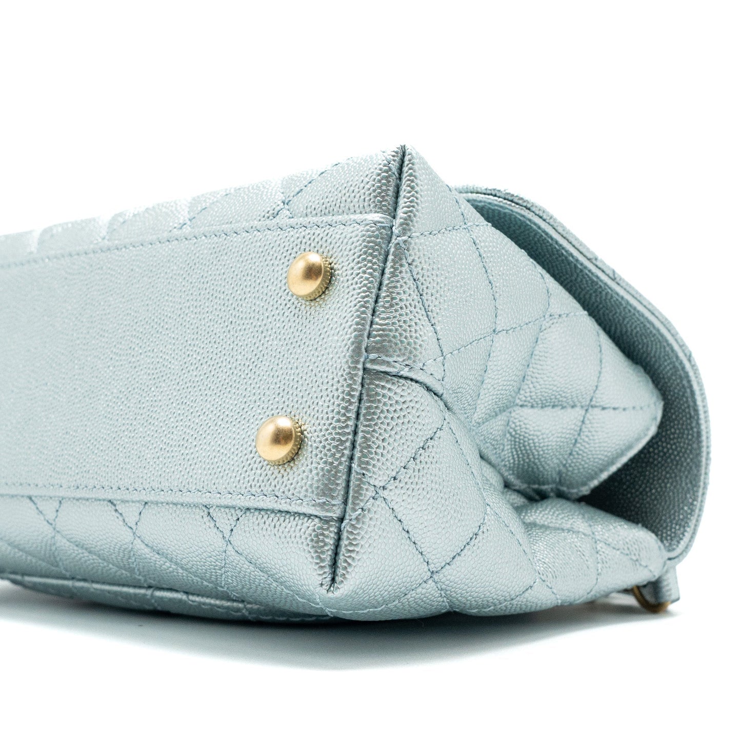 Chanel Small Coco Handle Caviar Metallic Light Blue Brushed  (Microchip)