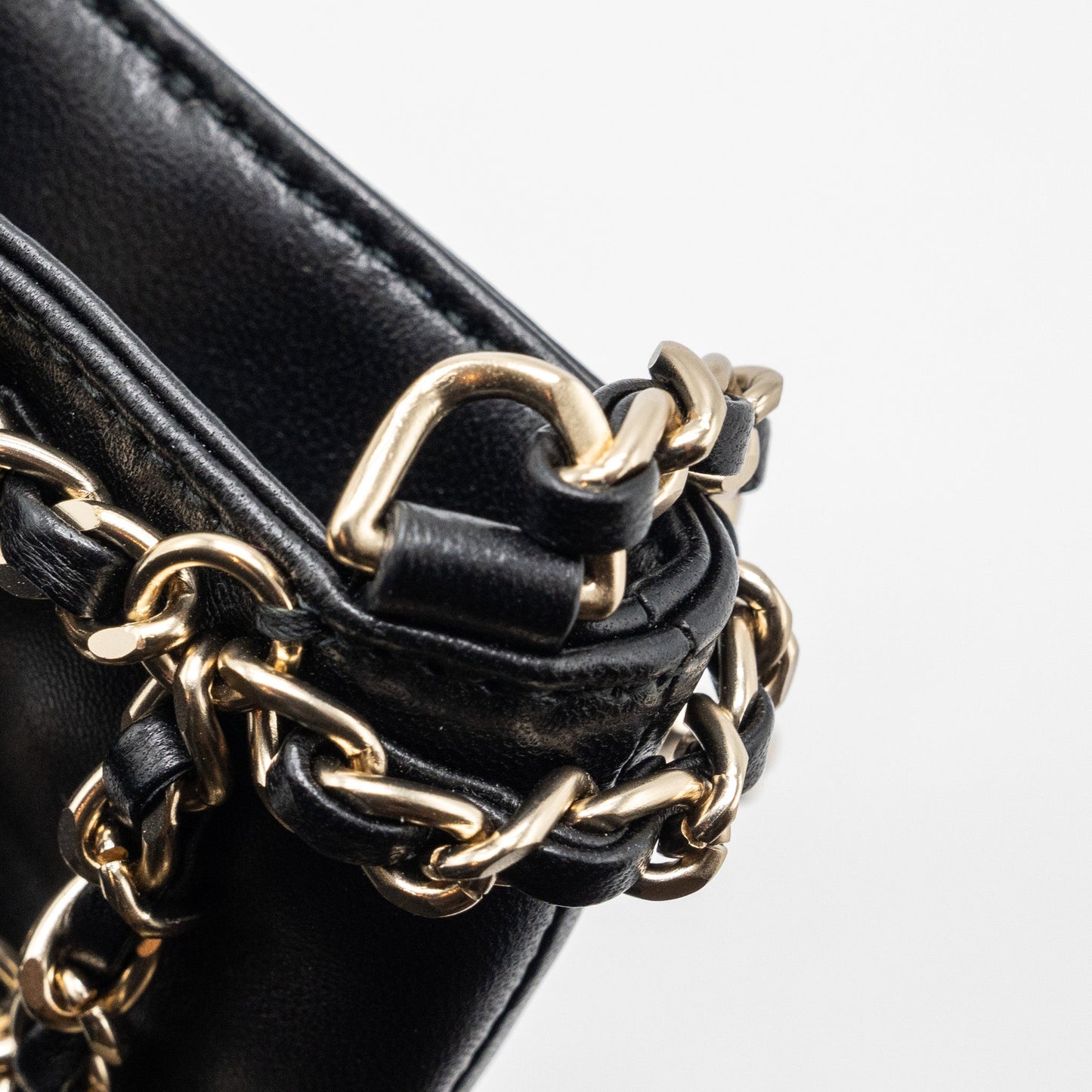 Chanel Gold Clutch O Chain Phone Holder Lambskin Black L