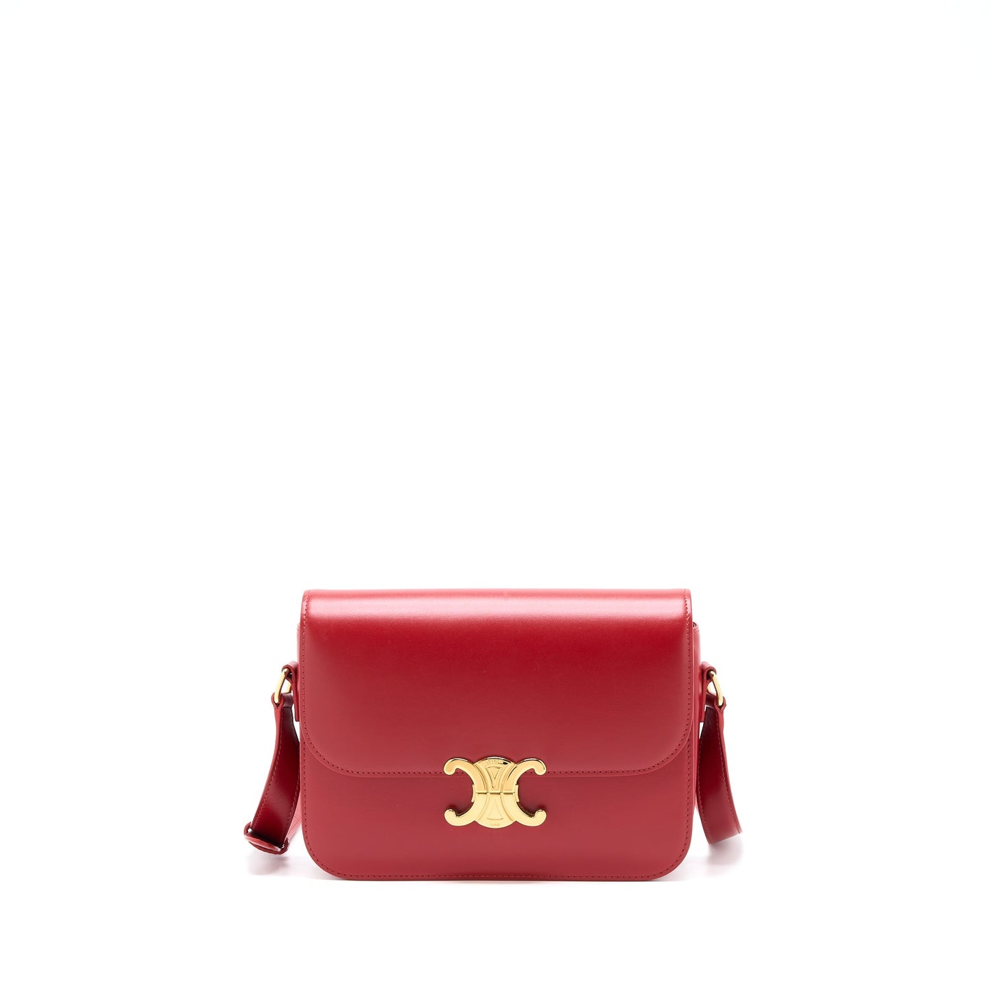 Celine Medium Classique Triomphe Purse Shiny Calfskin Red