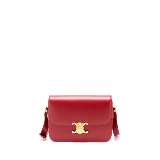 Celine Medium Classique Triomphe Purse Shiny Calfskin Red
