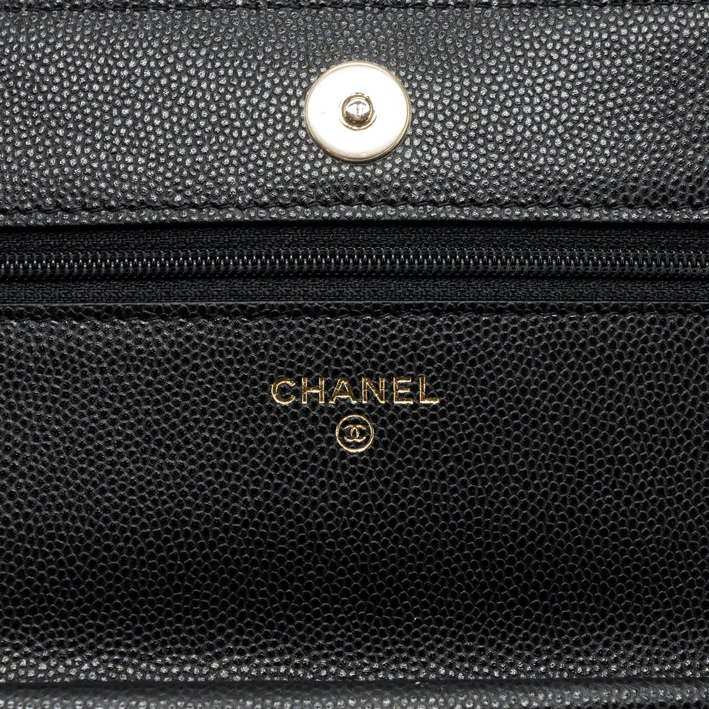 Chanel Detailed Logo Wallet On Chain Caviar Black L (microchip)