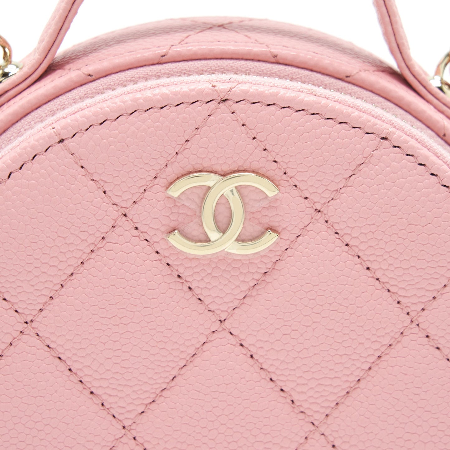 Chanel 22C Mini Round Purse Vanity Caviar Light Pink L