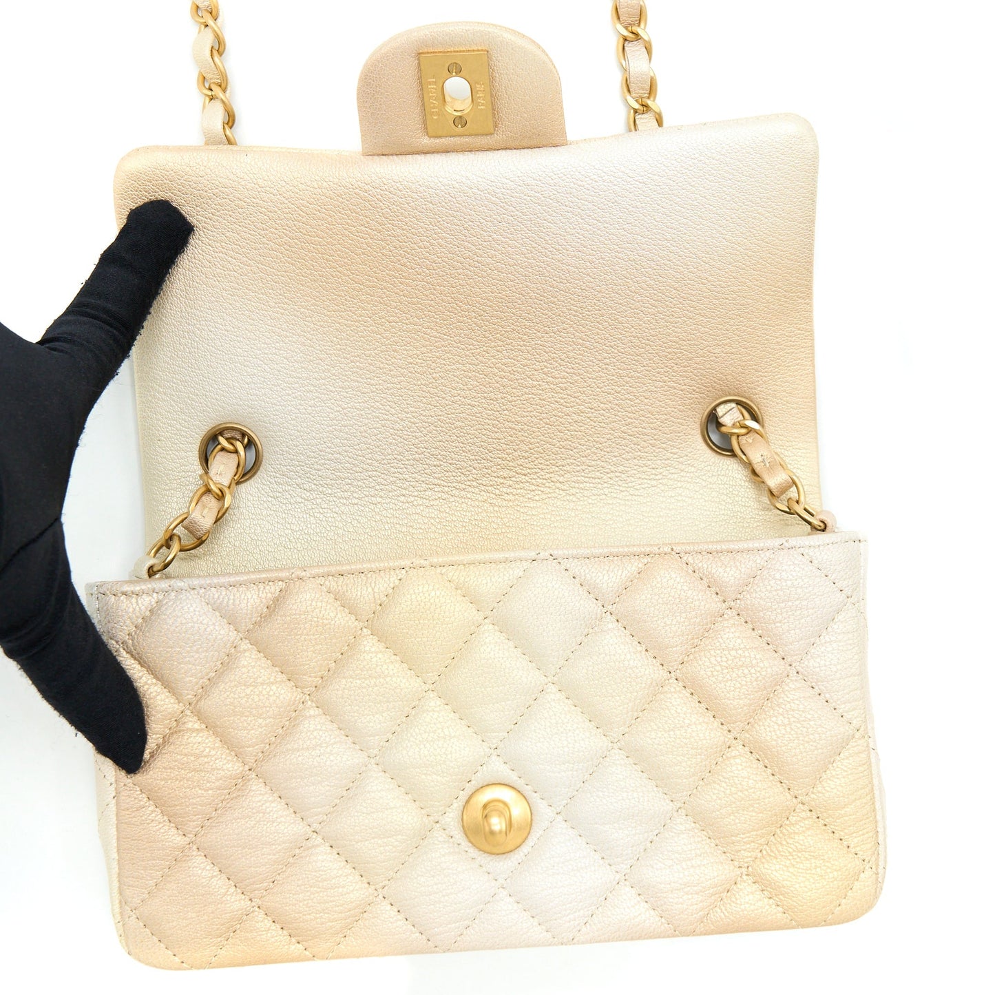 Chanel 22C Mini Rectangular Flap Bag Goatskin Ombre Beige Brushed