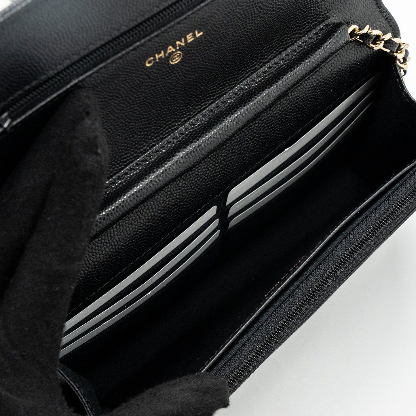 Chanel Detailed Logo Wallet On Chain Caviar Black L (microchip)