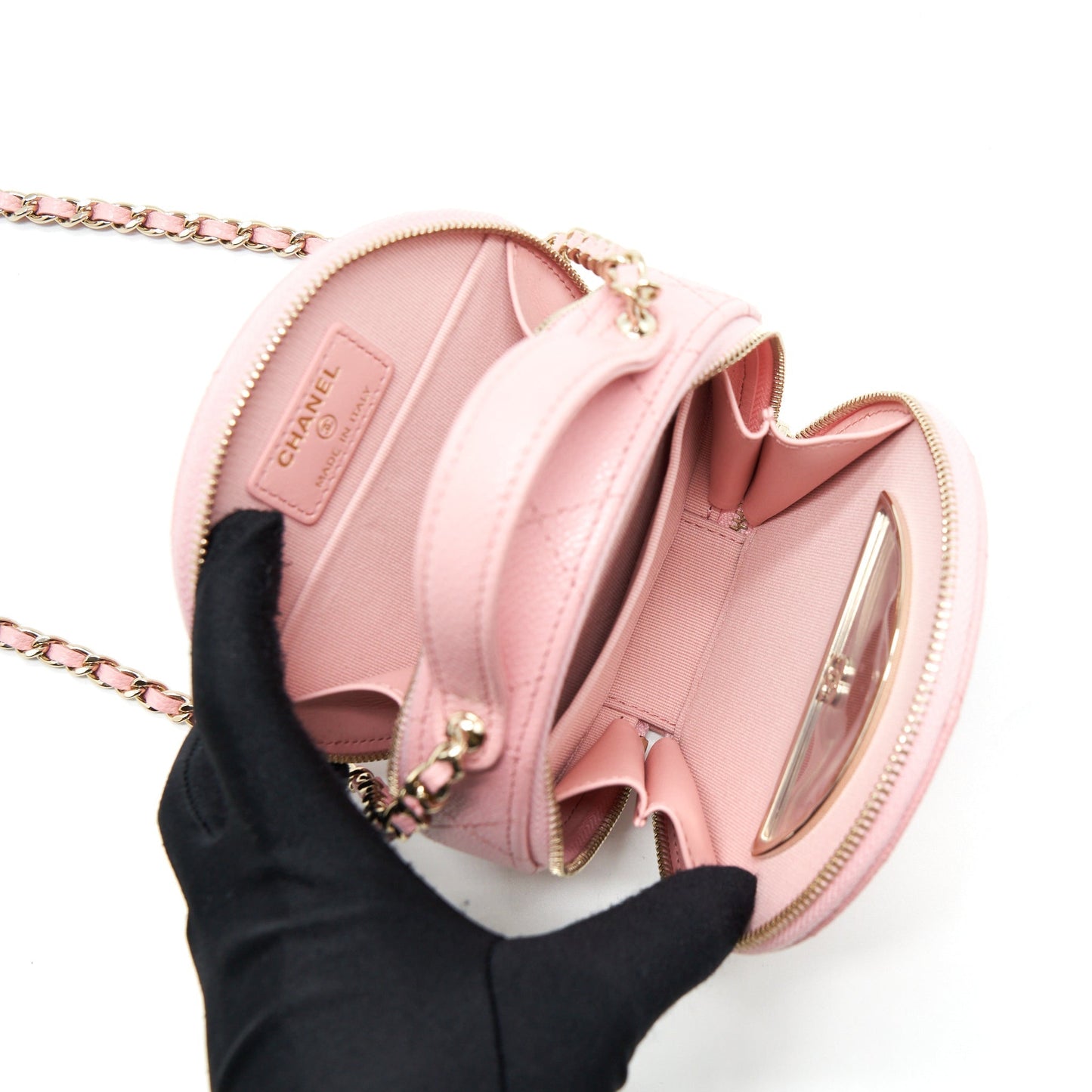 Chanel 22C Mini Round Purse Vanity Caviar Light Pink L