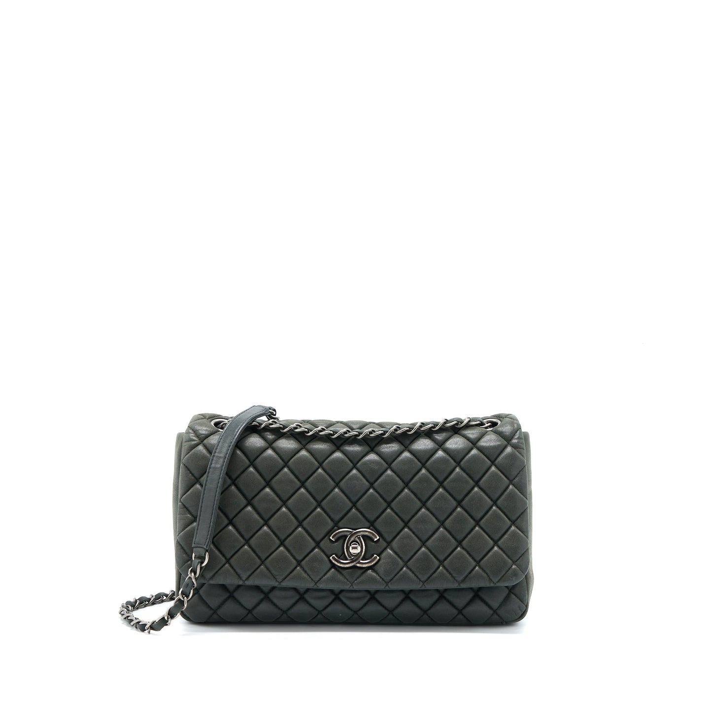 Chanel Quilted Flap Bag Iridescent Calfskin Dark Green Ruthenium