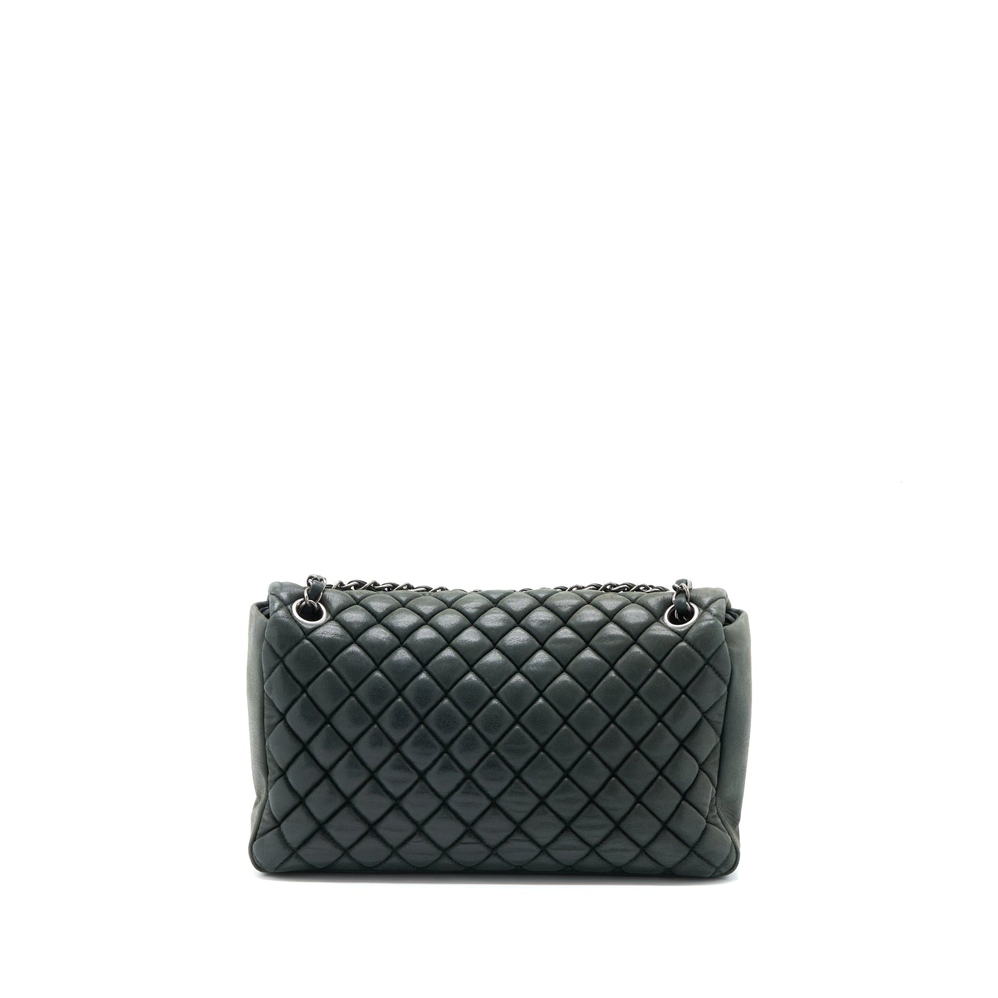 Chanel Quilted Flap Bag Iridescent Calfskin Dark Green Ruthenium