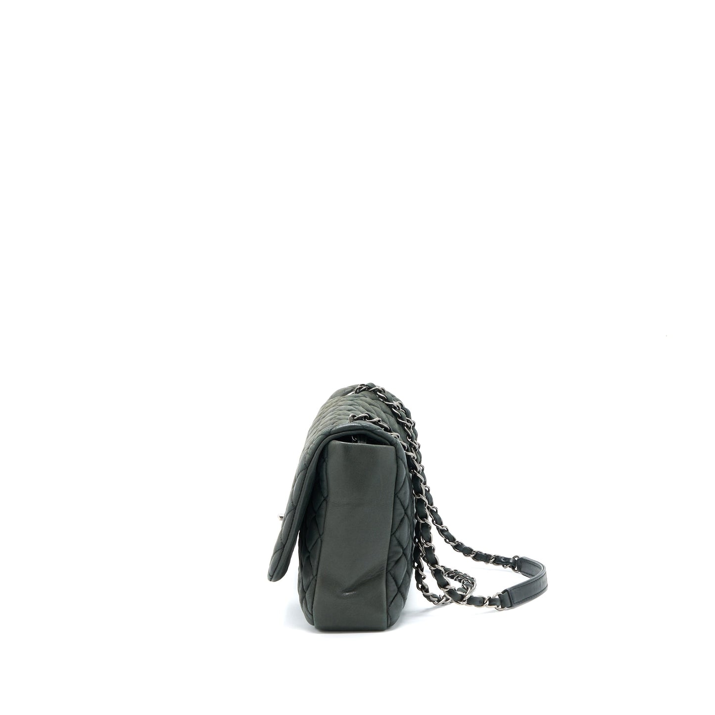 Chanel Quilted Flap Bag Iridescent Calfskin Dark Green Ruthenium