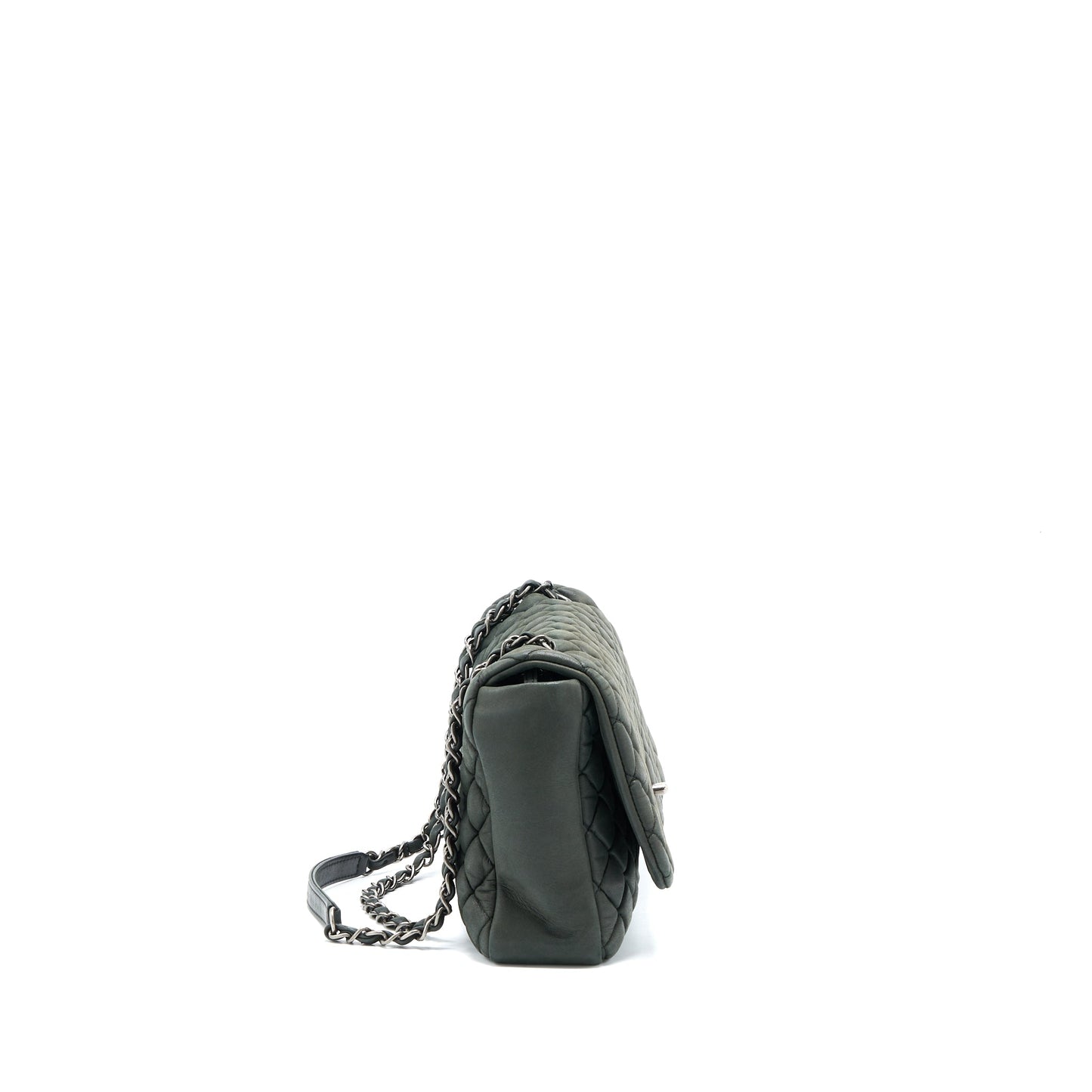 Chanel Quilted Flap Bag Iridescent Calfskin Dark Green Ruthenium