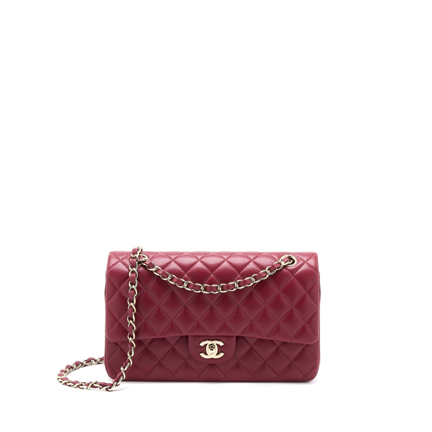 Chanel Medium Classic Flap Bag Lambskin Dark Red L (Microchip)