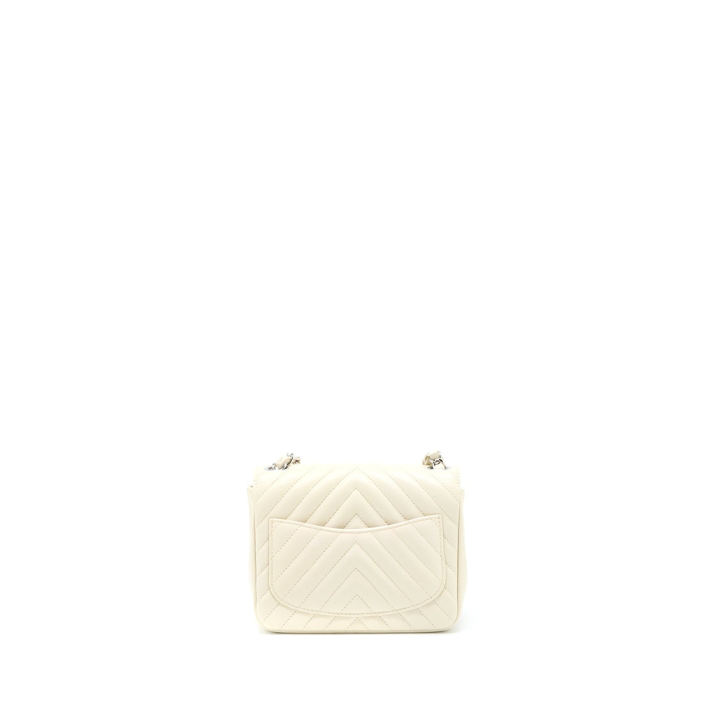 Chanel 21c Mini Square Flap Bag Chevron Lambskin Beige
