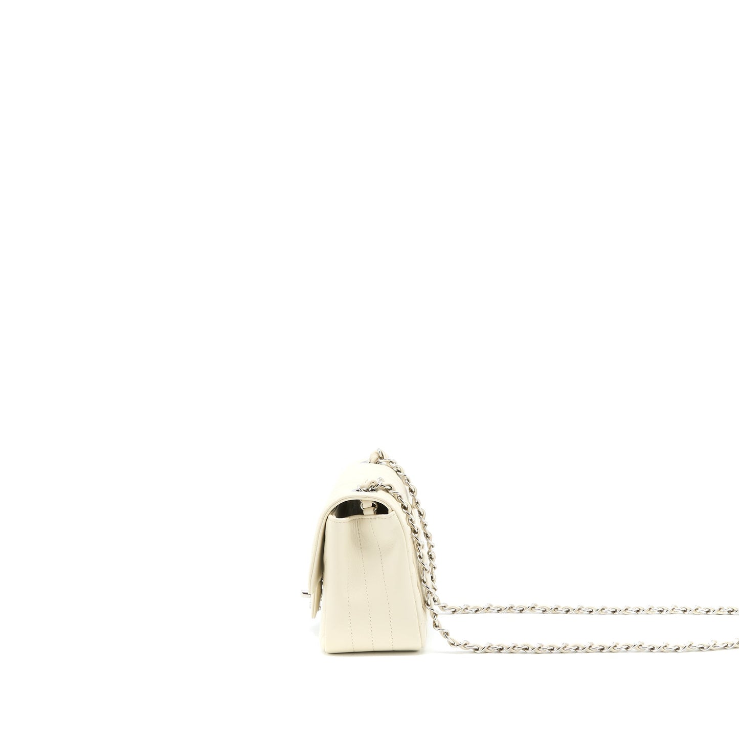 Chanel 21c Mini Square Flap Bag Chevron Lambskin Beige