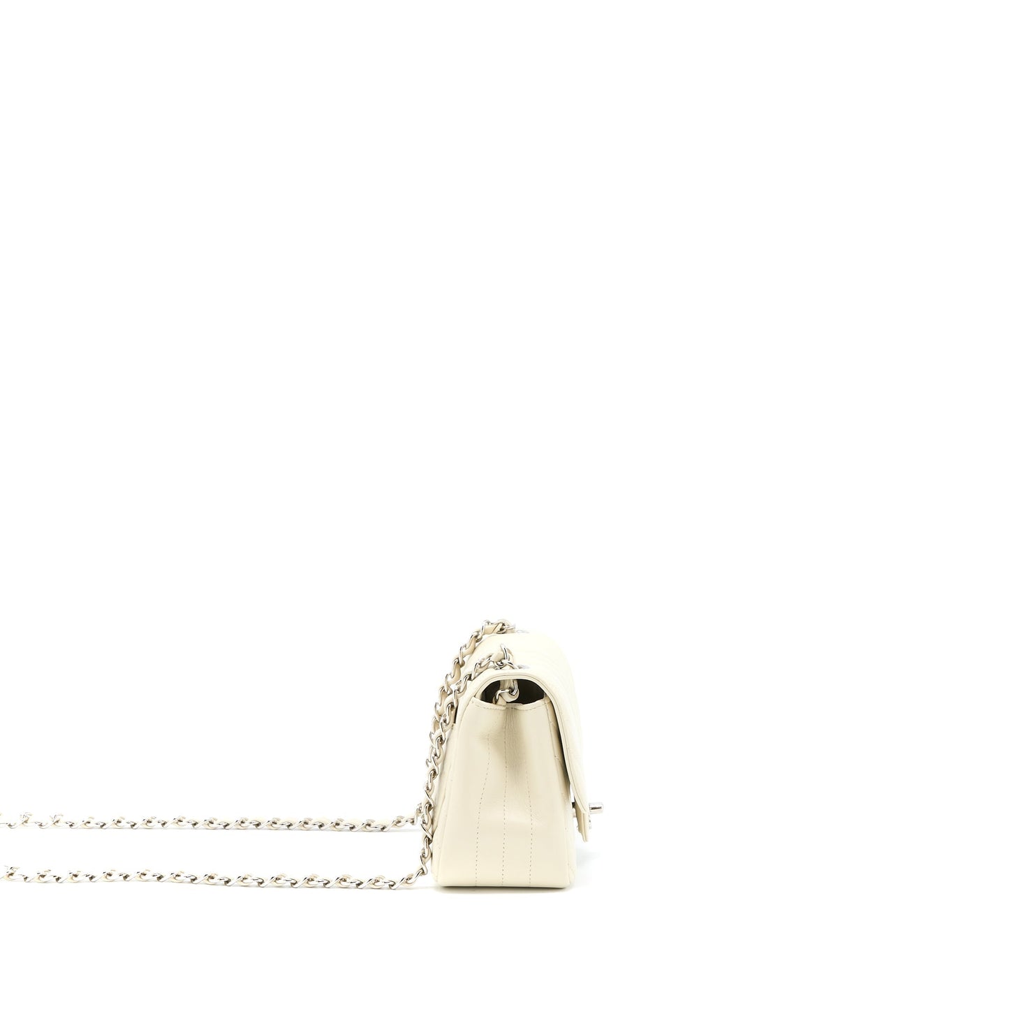 Chanel 21c Mini Square Flap Bag Chevron Lambskin Beige