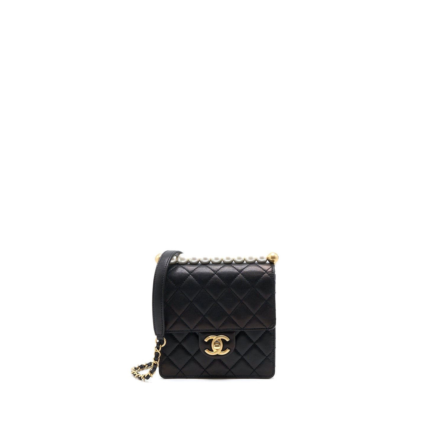 Chanel Vertical Pearl Flap Bag Goatskin Black Brushed
