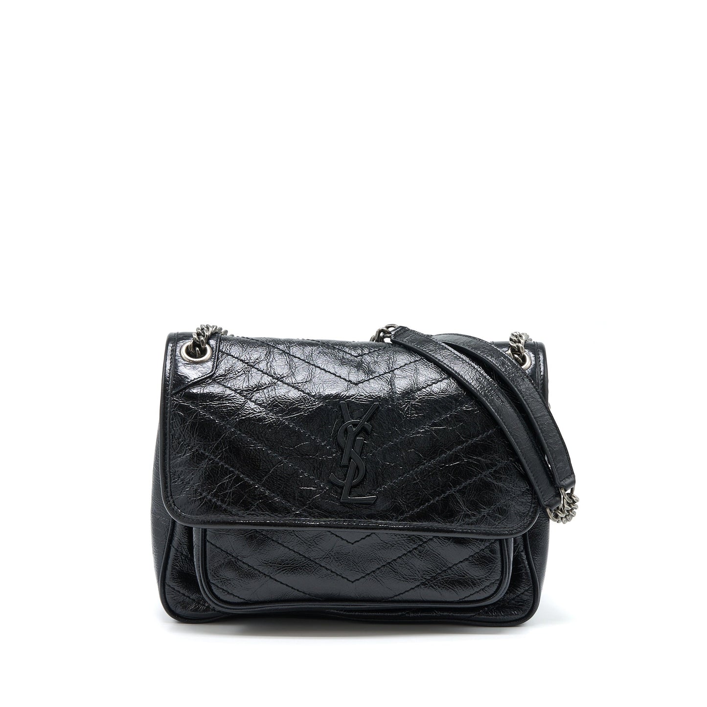 Saint Laurent Medium Niki Chain Purse Aged Calfskin Black Ruthenium Hardware