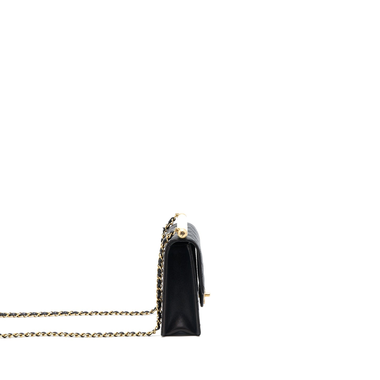 Chanel Vertical Pearl Flap Bag Goatskin Black Brushed