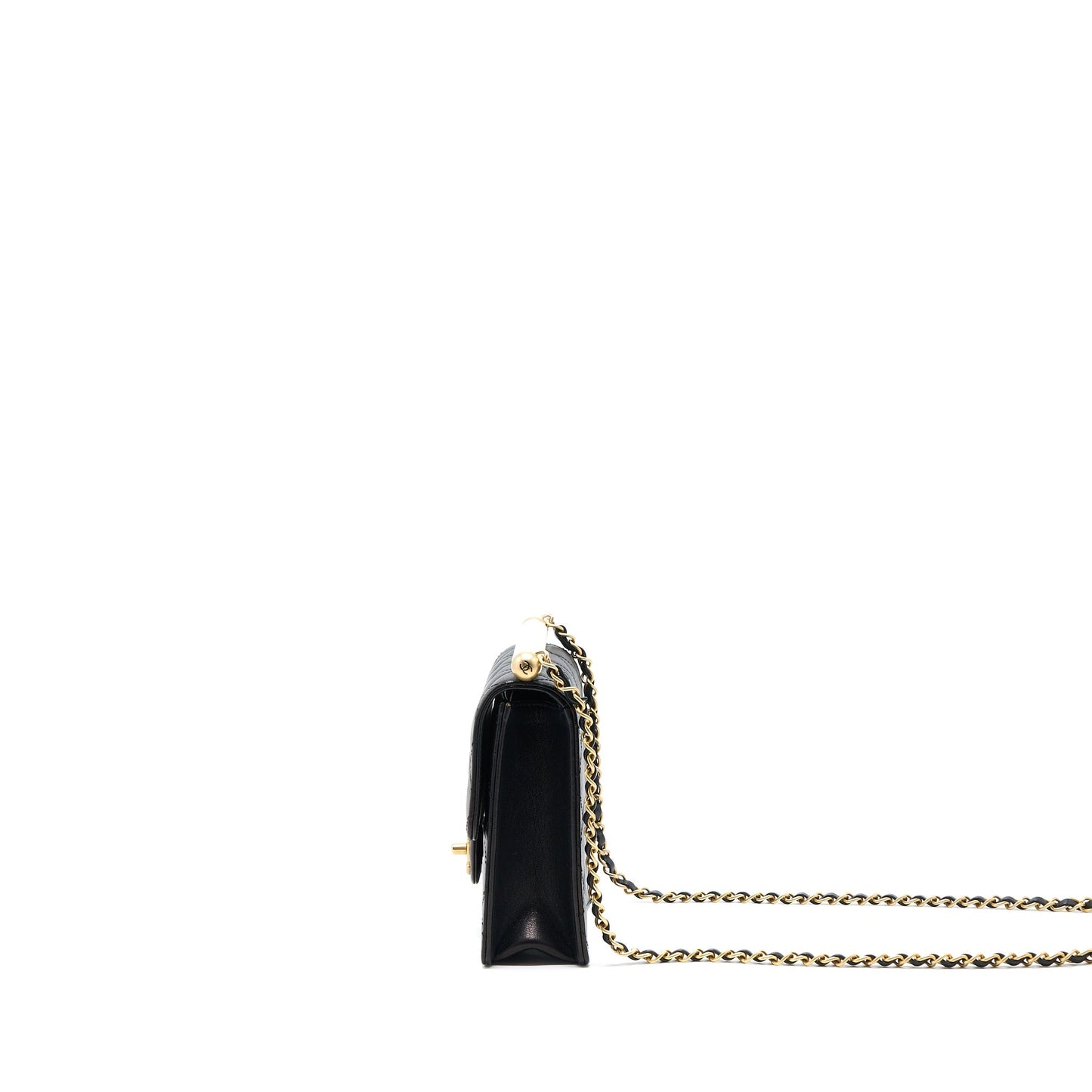 Chanel Vertical Pearl Flap Bag Goatskin Black Brushed