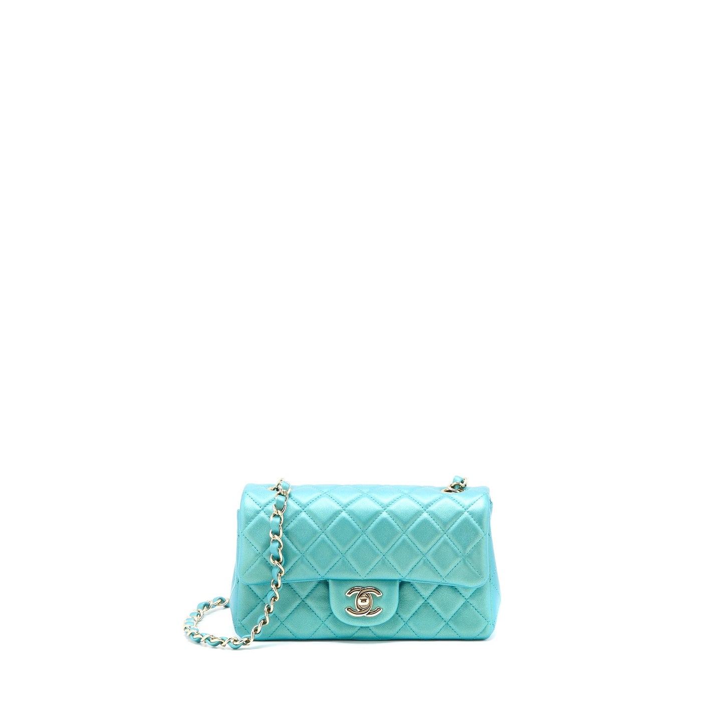 Chanel 21S Mini Rectangular Flap Bag Calfskin Iridescent Green L