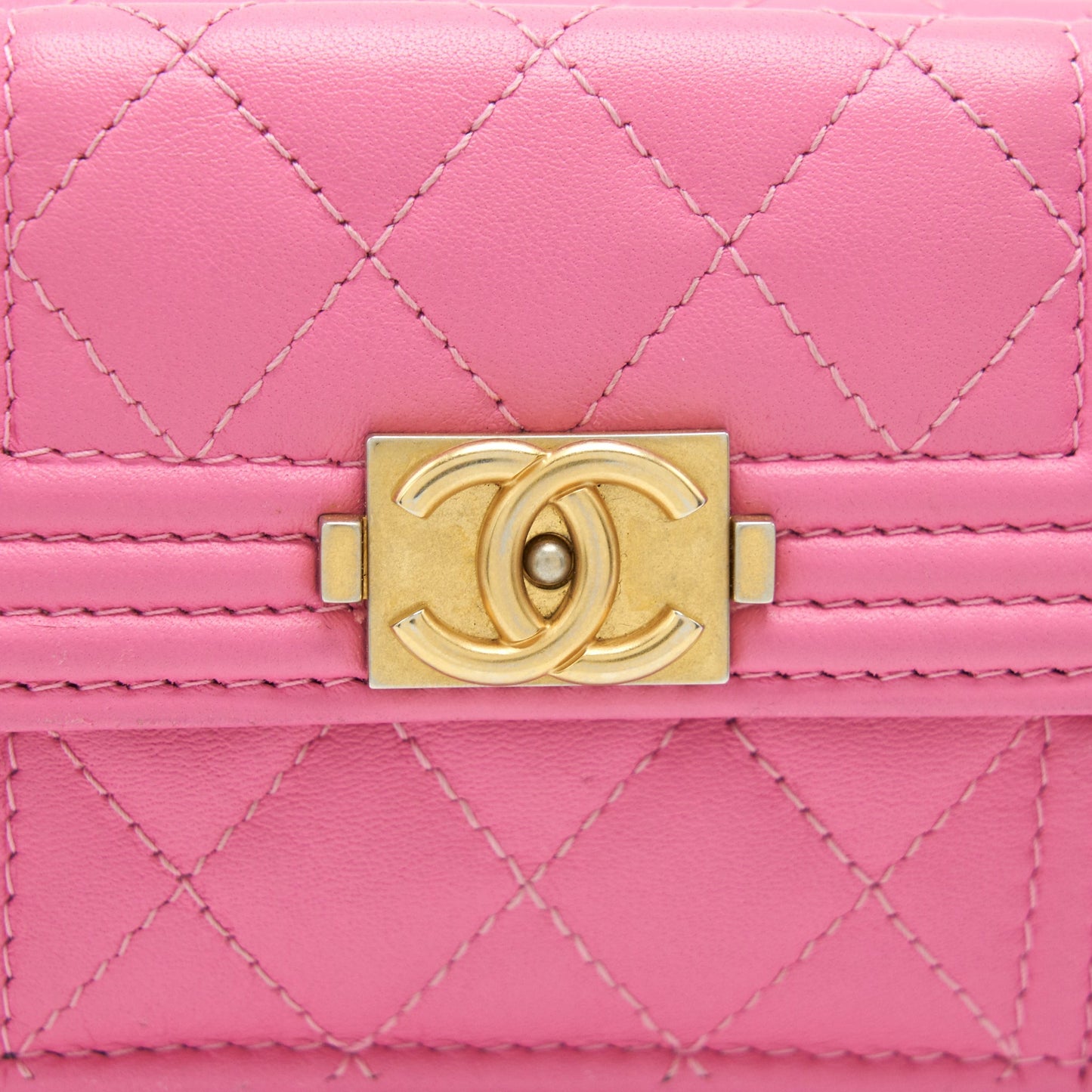 Chanel Boy Small Wallet Pink Brushed Lambskin