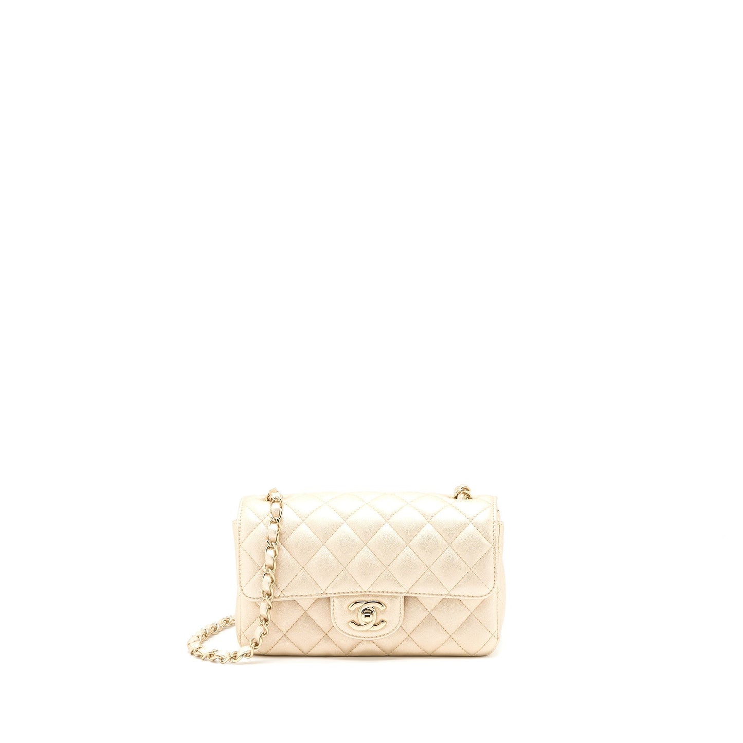 Chanel 21P Mini Rectangular Flap Bag Grained Lambskin Gold L