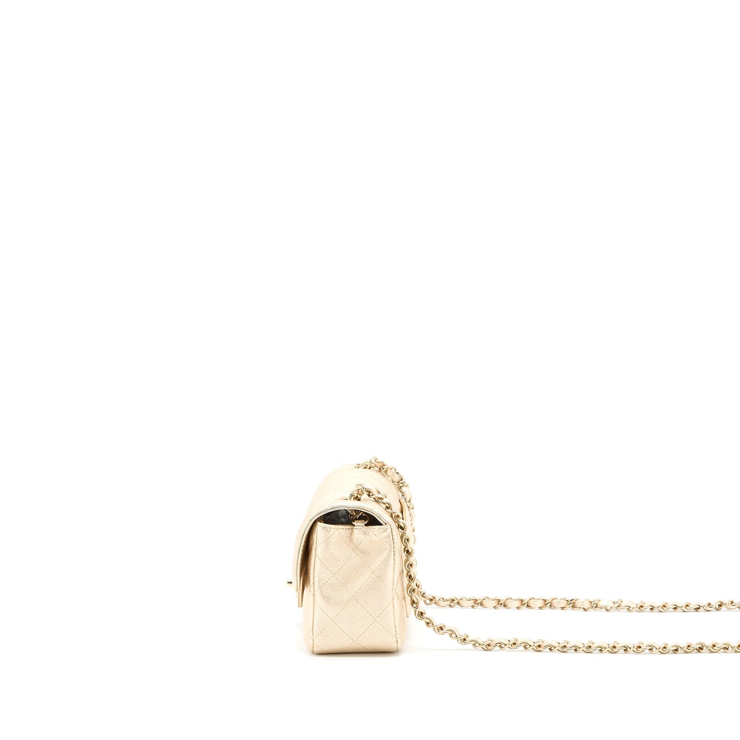 Chanel 21P Mini Rectangular Flap Bag Grained Lambskin Gold L