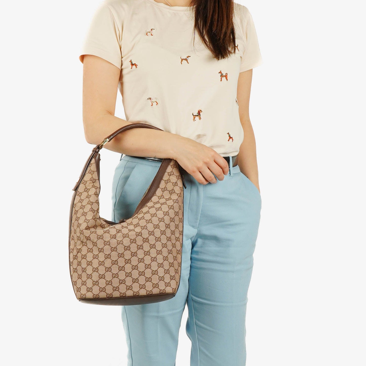Gucci Monogram Canvas and Leather Hobo Shoulder Bag