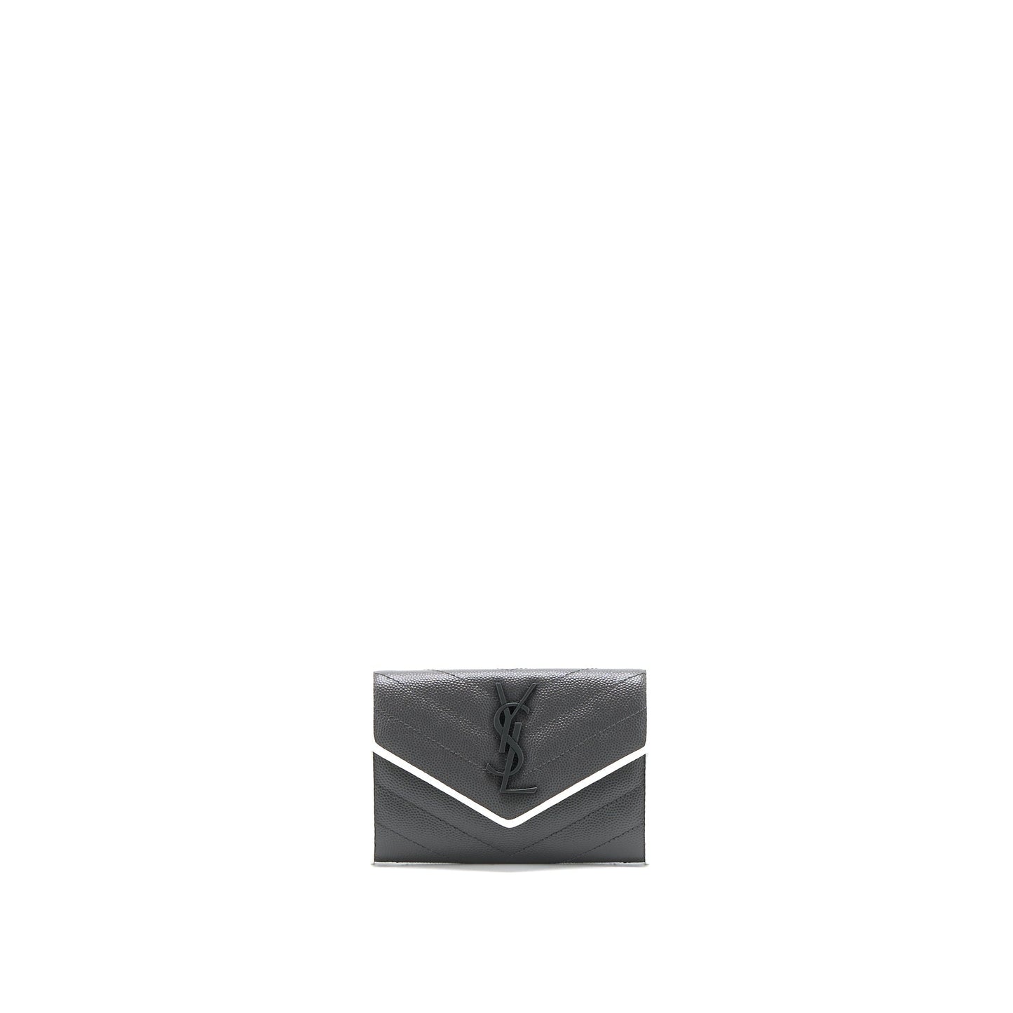 Saint Laurent Small Flap Wallet Grained Calfskin Grey/White