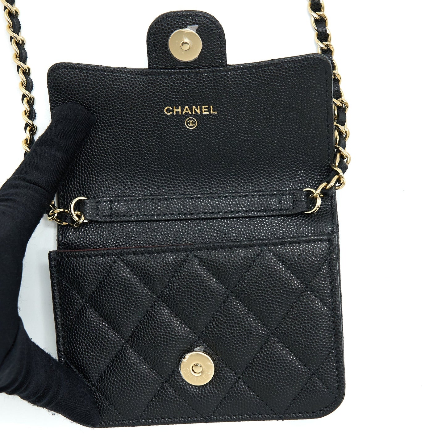 Chanel Mini Flap Card Holder With Chain Caviar Black L