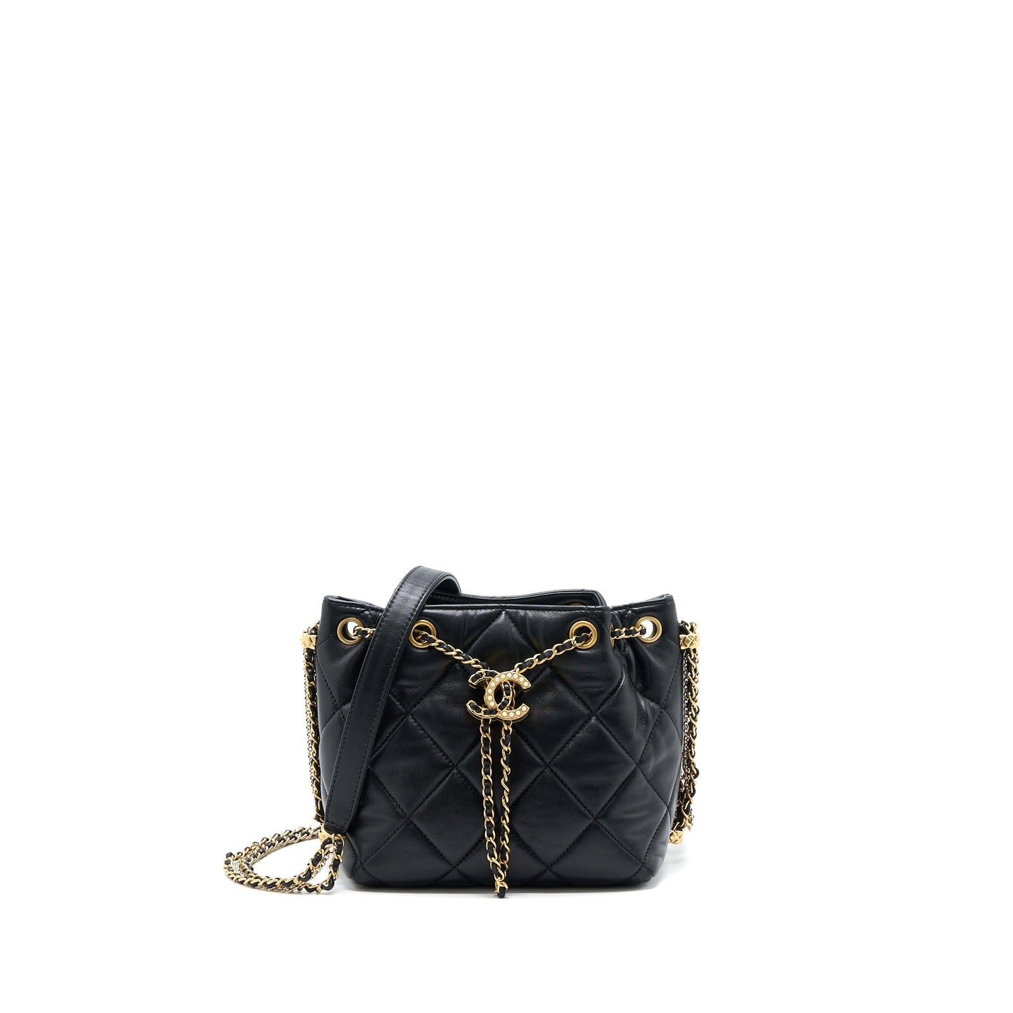 Chanel Drawstring Bucket Bag Lambskin Black  (Microchip)