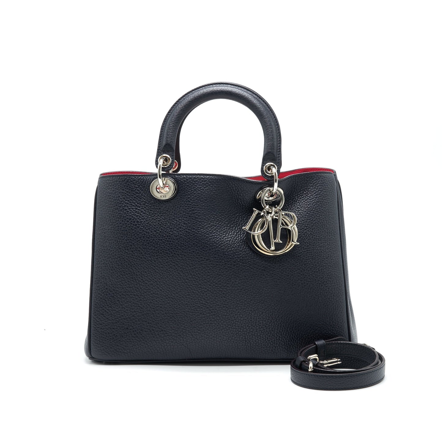 CHRISTIAN Medium Diorissimo Tote Purse Black Grained Leather