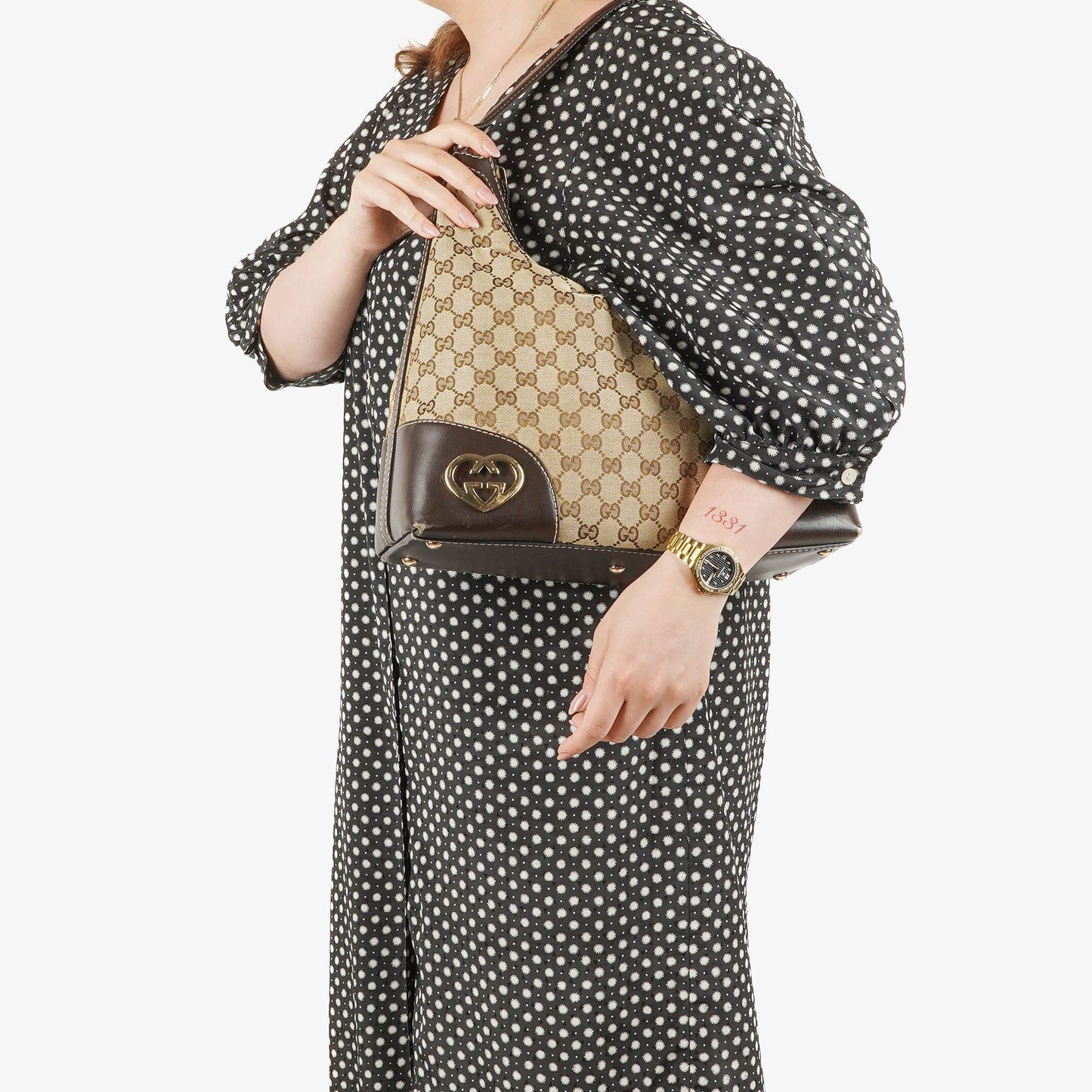 Gucci Lovely Medium Beige/Ebony GG Canvas Hobo Bag