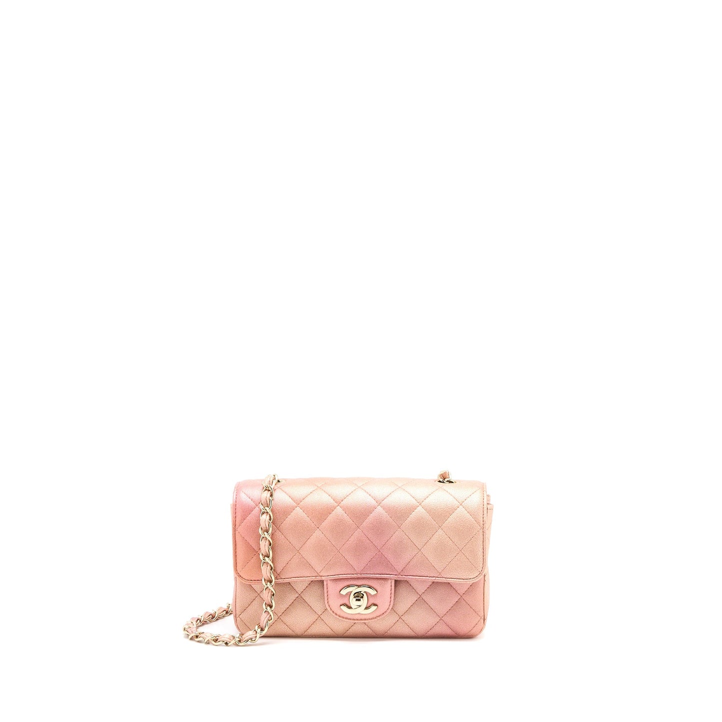 Chanel 21S Mini Rectangular Flap Bag Metallic Grained Lambskin Ombré Rose Gold L