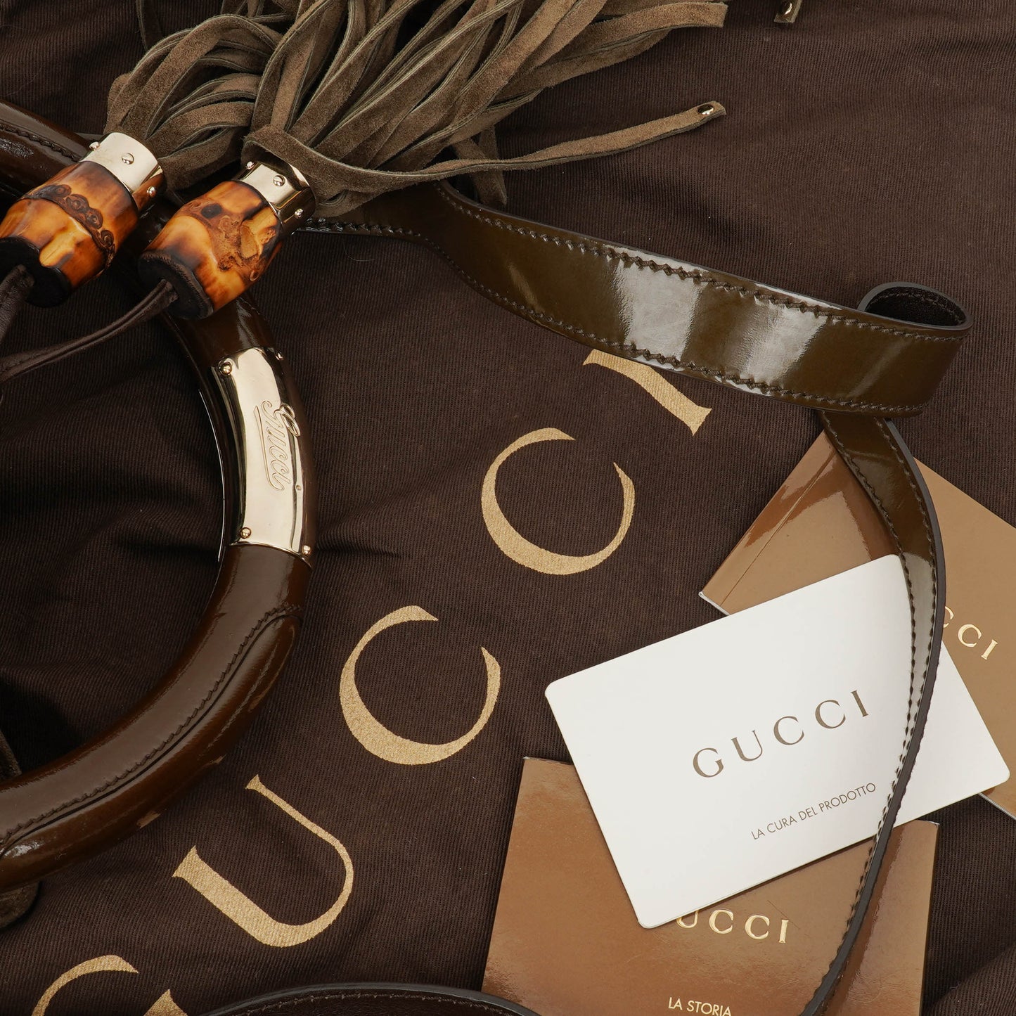 Gucci Brown Patent Leather Indy Top Handle Bag