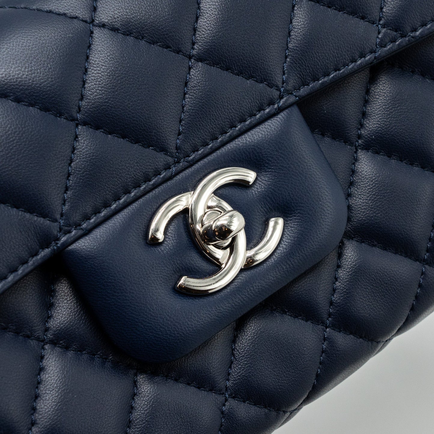 Chanel quilted long flap bag lambskin dark blue